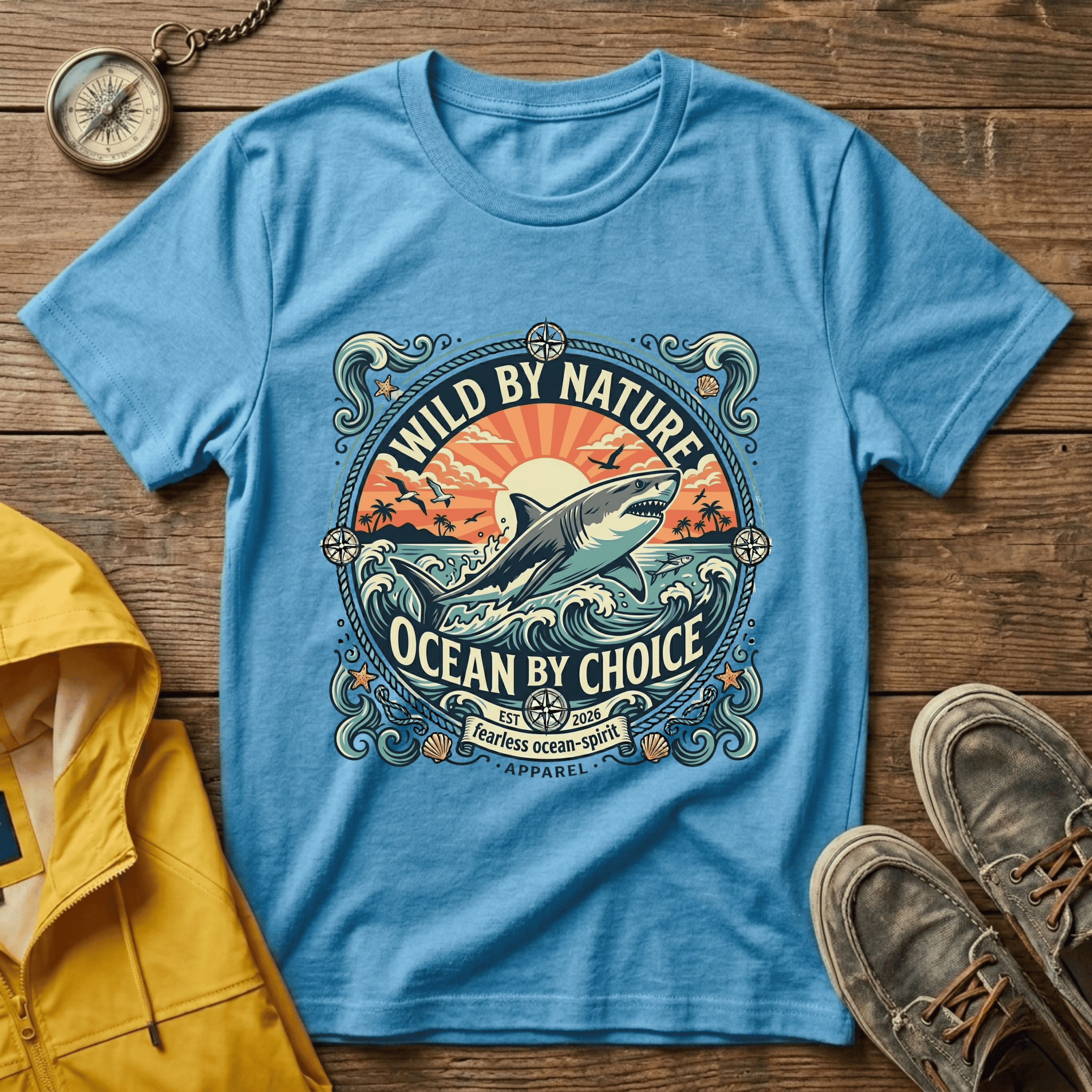 Wild By Nature Shark T-Shirt — "Ocean By Choice" Vintage Surf Graphic