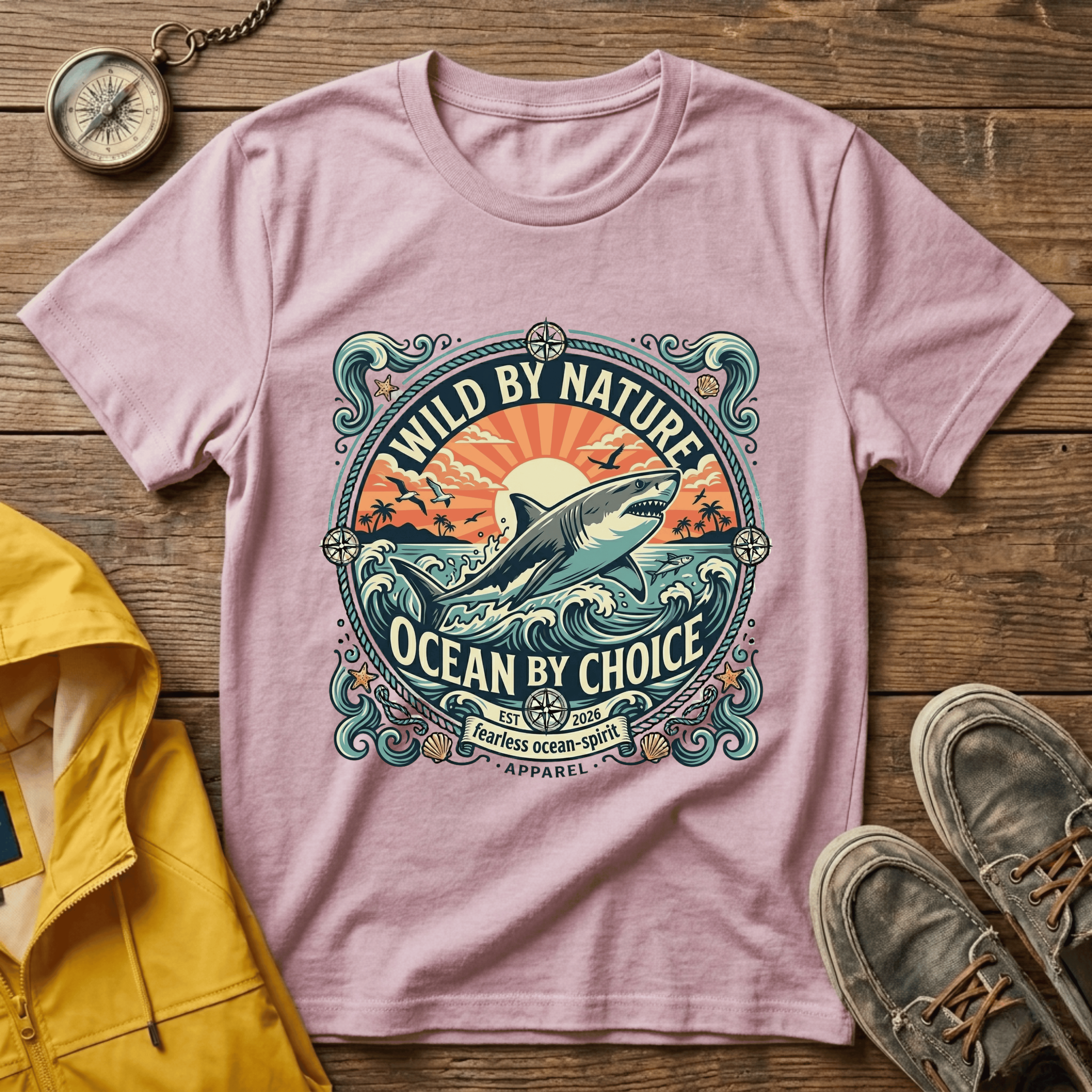 Wild By Nature Shark T-Shirt — "Ocean By Choice" Vintage Surf Graphic