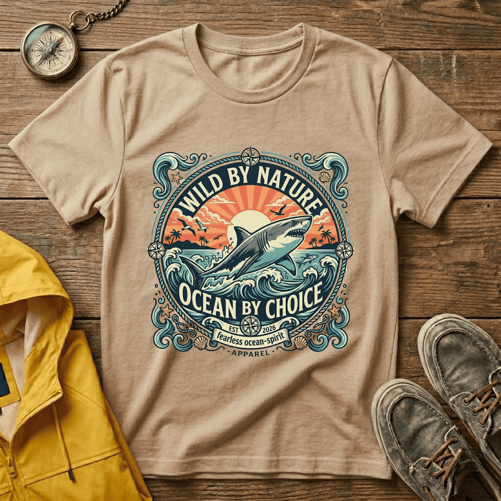 Wild By Nature Shark T-Shirt — "Ocean By Choice" Vintage Surf Graphic