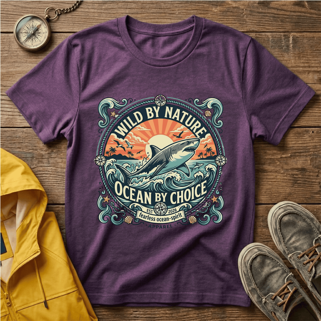 Wild By Nature Shark T-Shirt — "Ocean By Choice" Vintage Surf Graphic