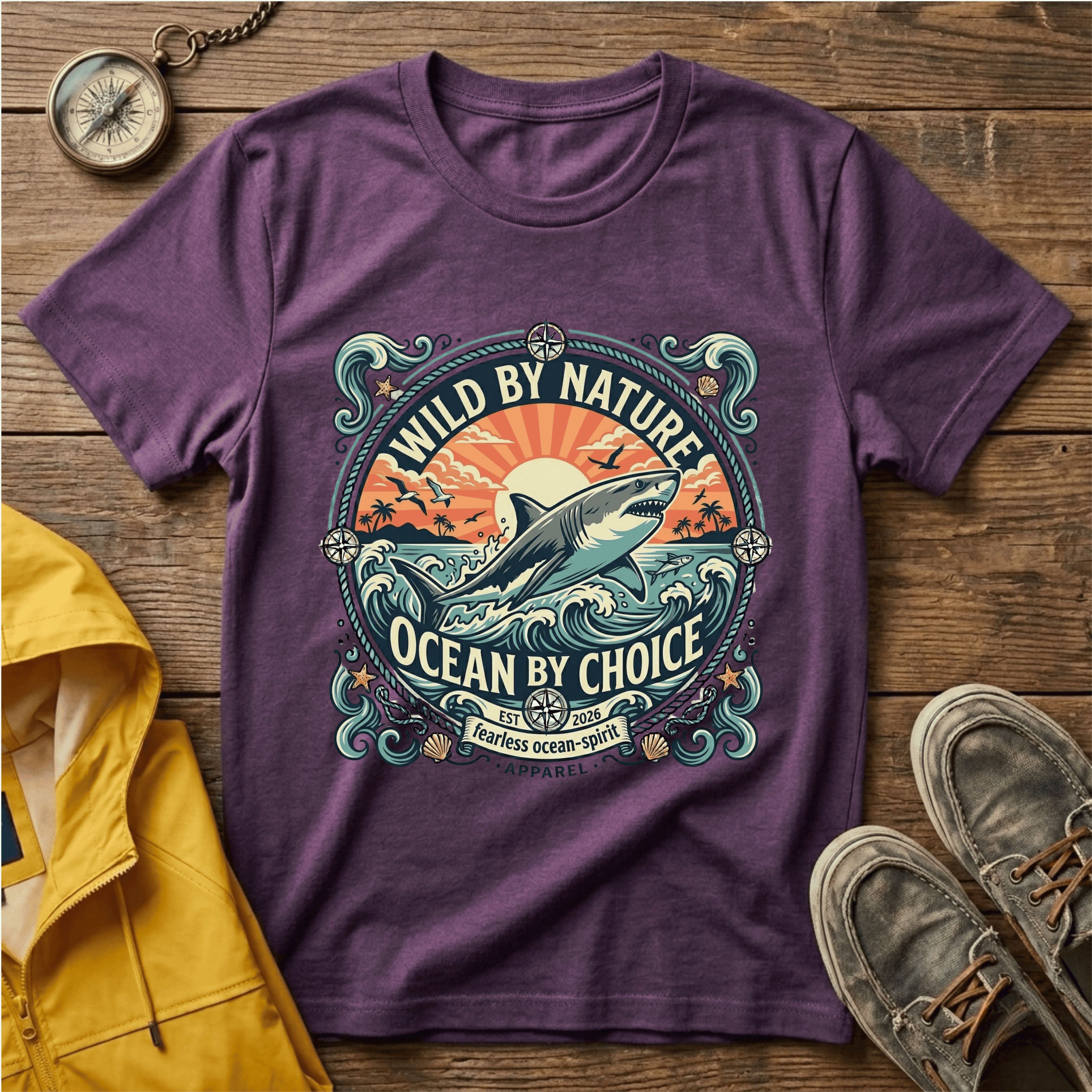 Wild By Nature Shark T-Shirt — "Ocean By Choice" Vintage Surf Graphic