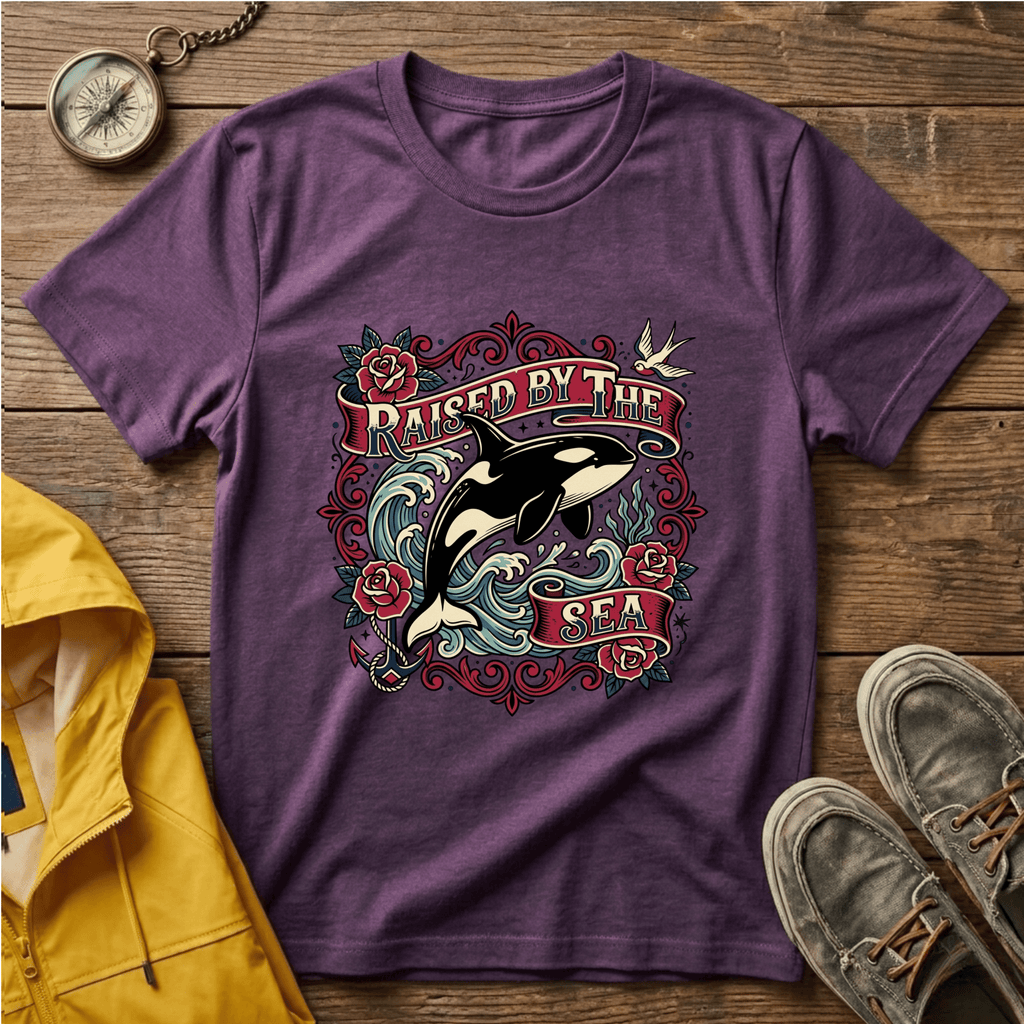 Raised By The Sea T-Shirt — Orca Whale Tattoo-Style Graphic Tee