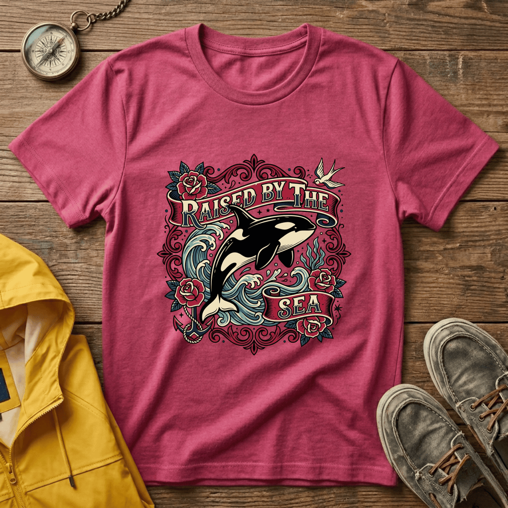Raised By The Sea T-Shirt — Orca Whale Tattoo-Style Graphic Tee