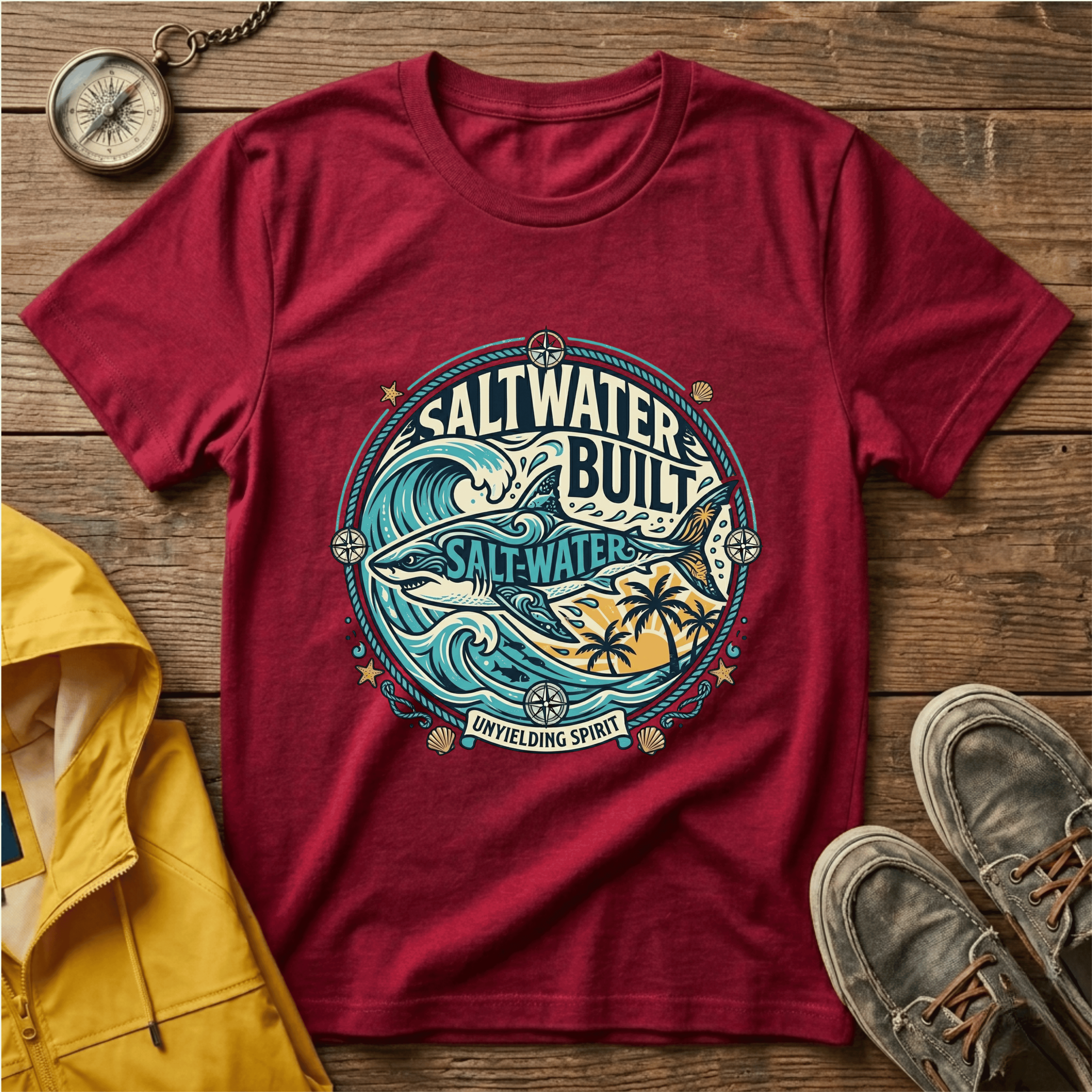 Saltwater Built Graphic T-Shirt — Coastal Surf Wave Tee
