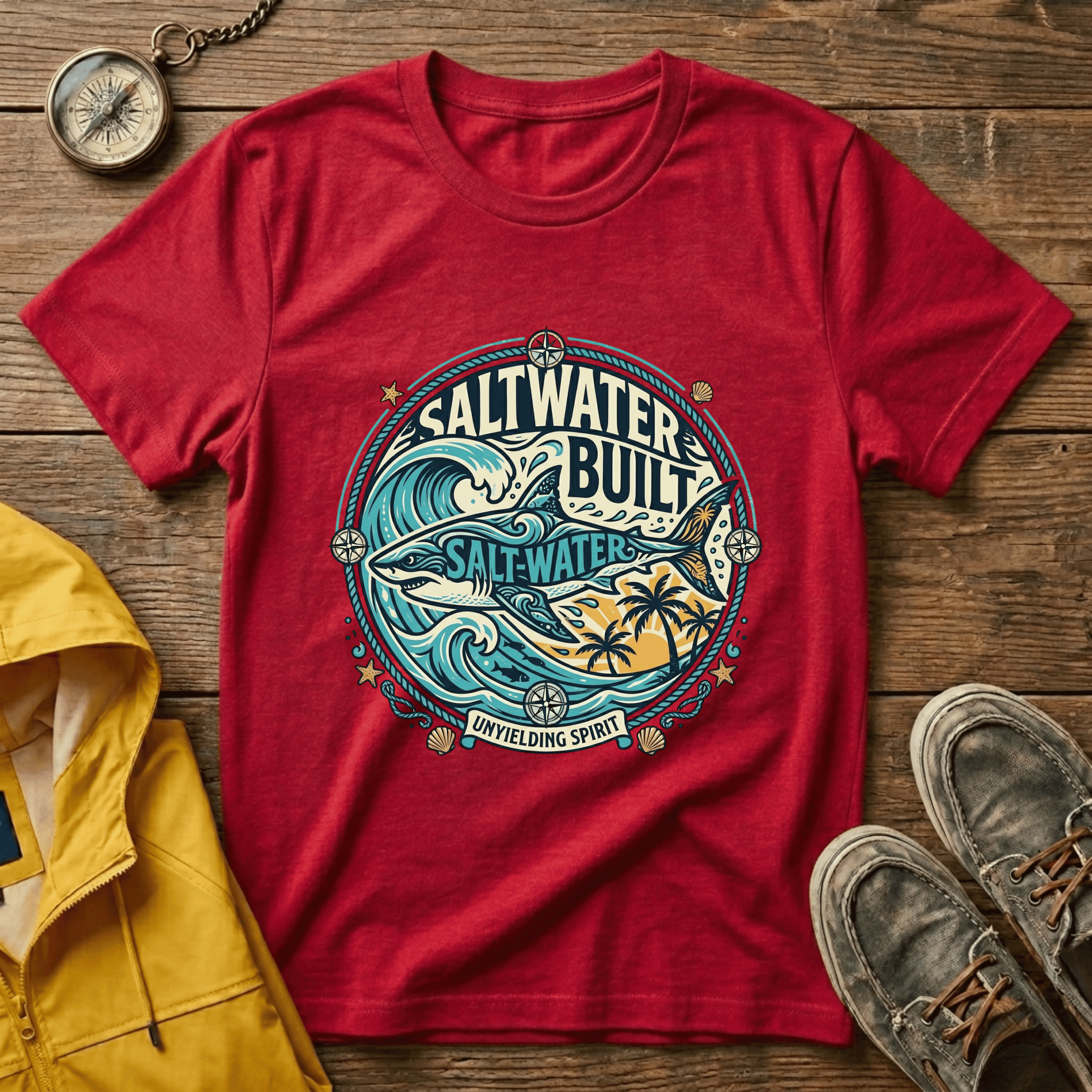 Saltwater Built Graphic T-Shirt — Coastal Surf Wave Tee