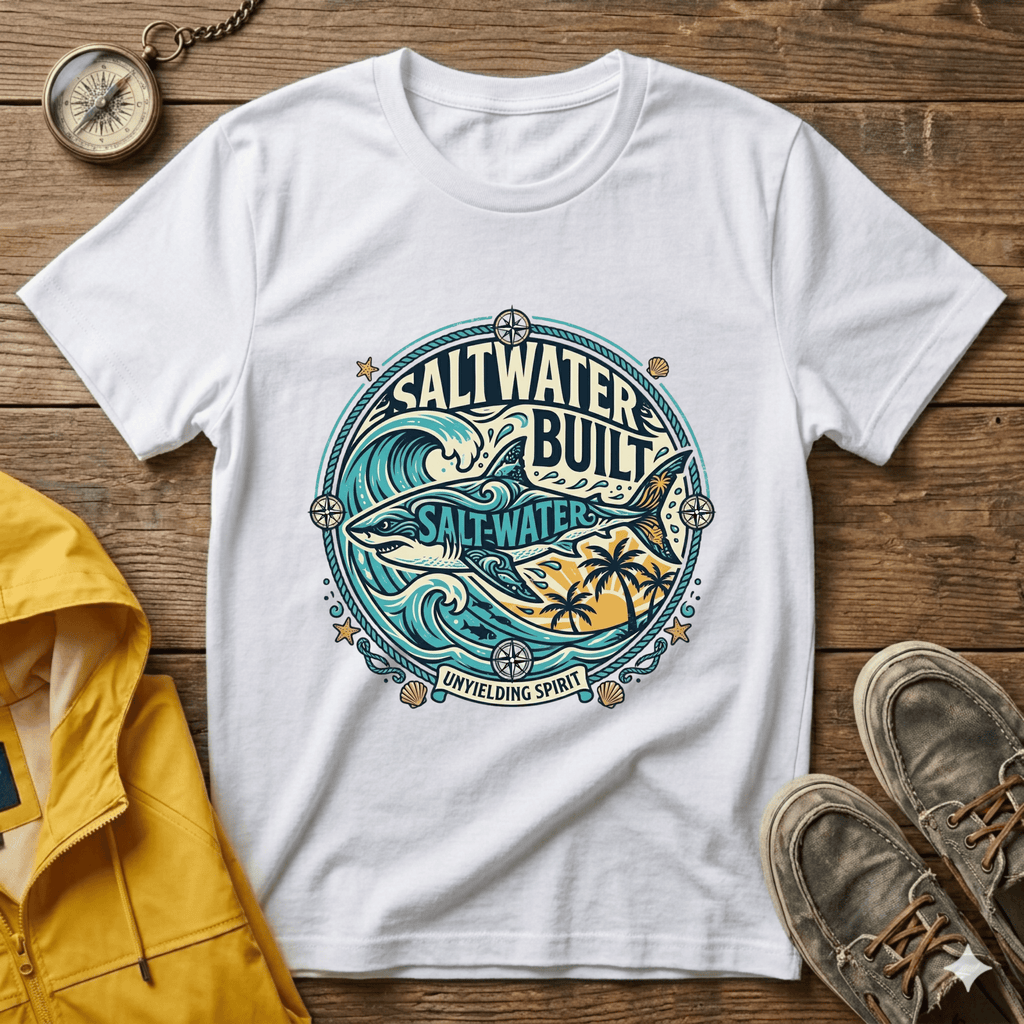 Saltwater Built Graphic T-Shirt — Coastal Surf Wave Tee