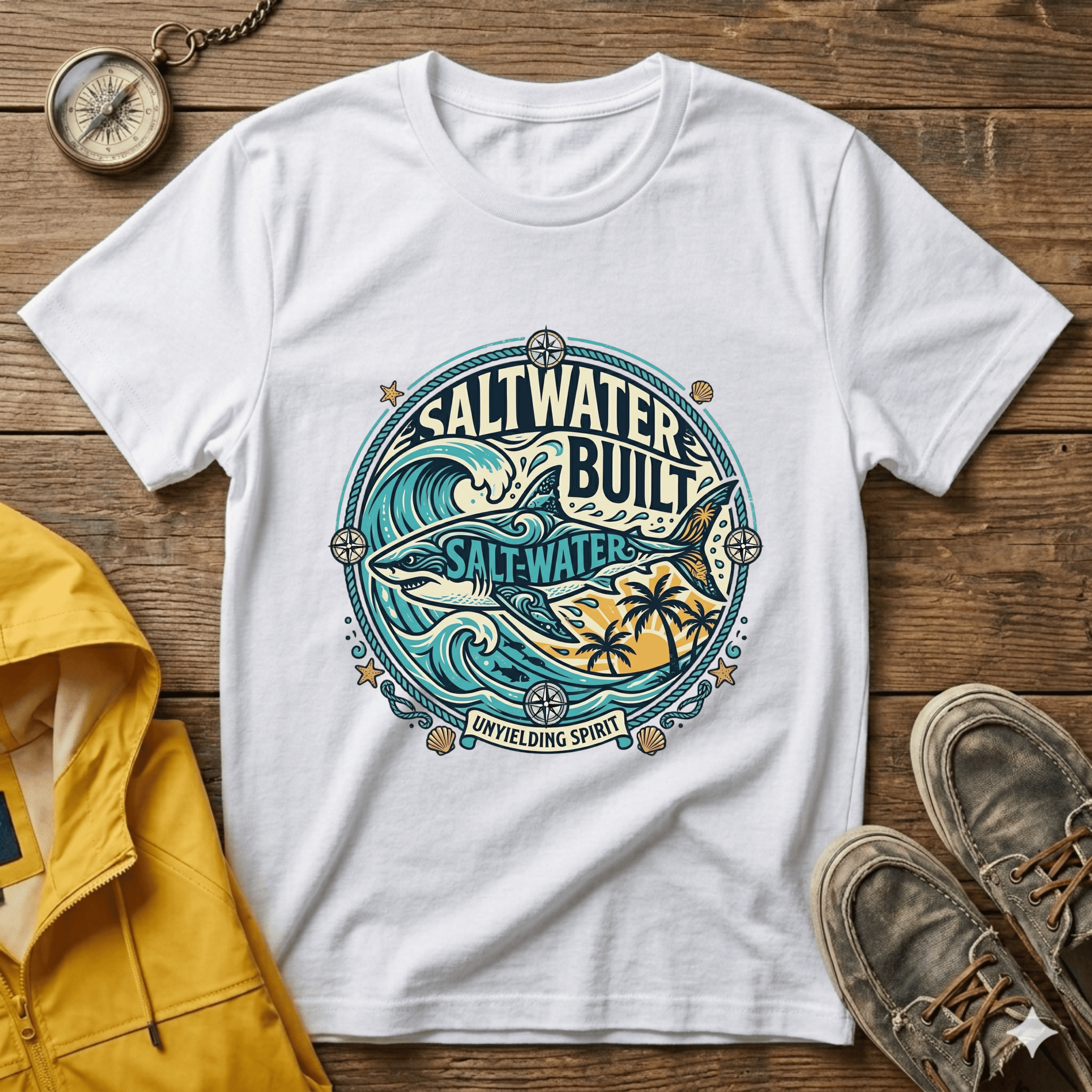 Saltwater Built Graphic T-Shirt — Coastal Surf Wave Tee