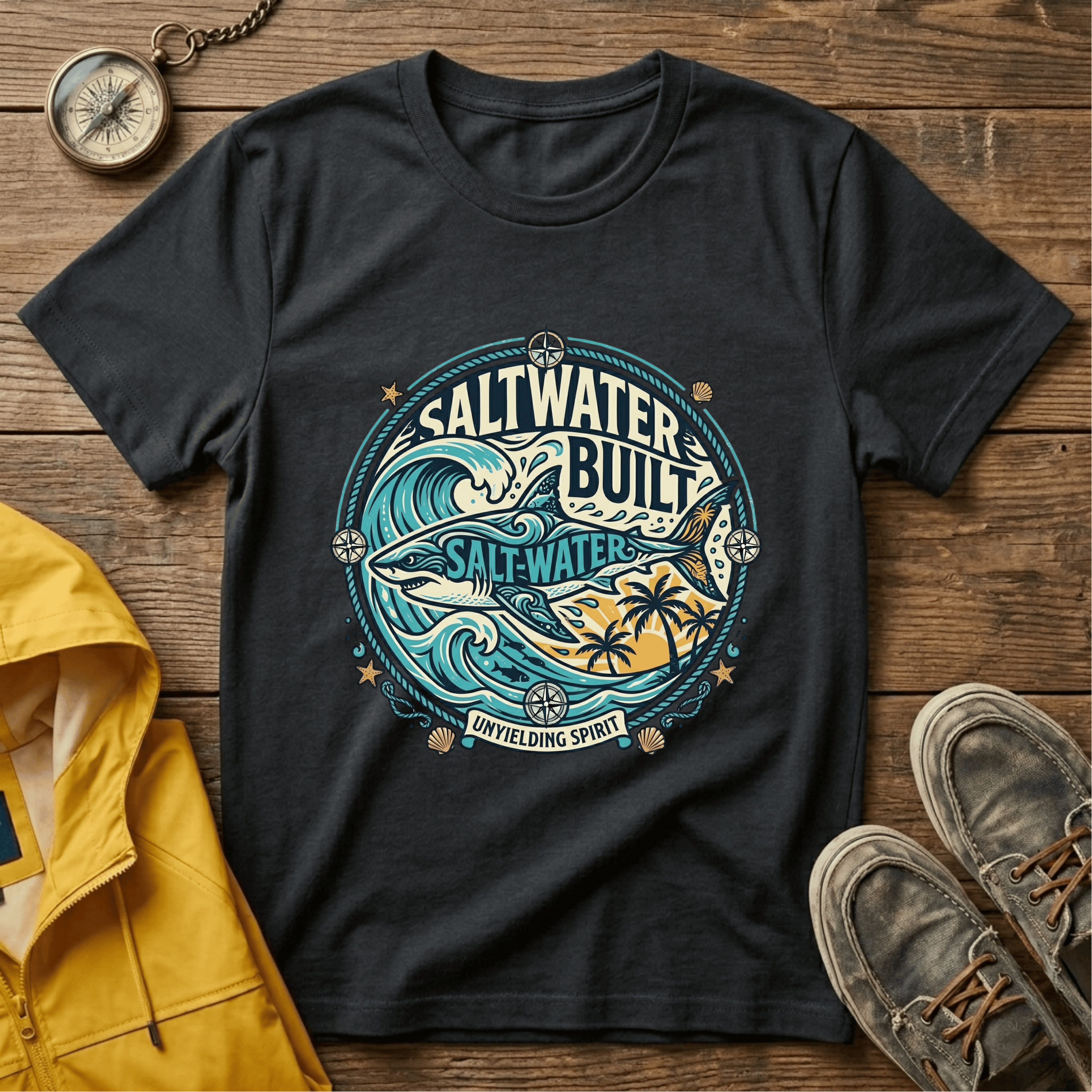 Saltwater Built Graphic T-Shirt — Coastal Surf Wave Tee