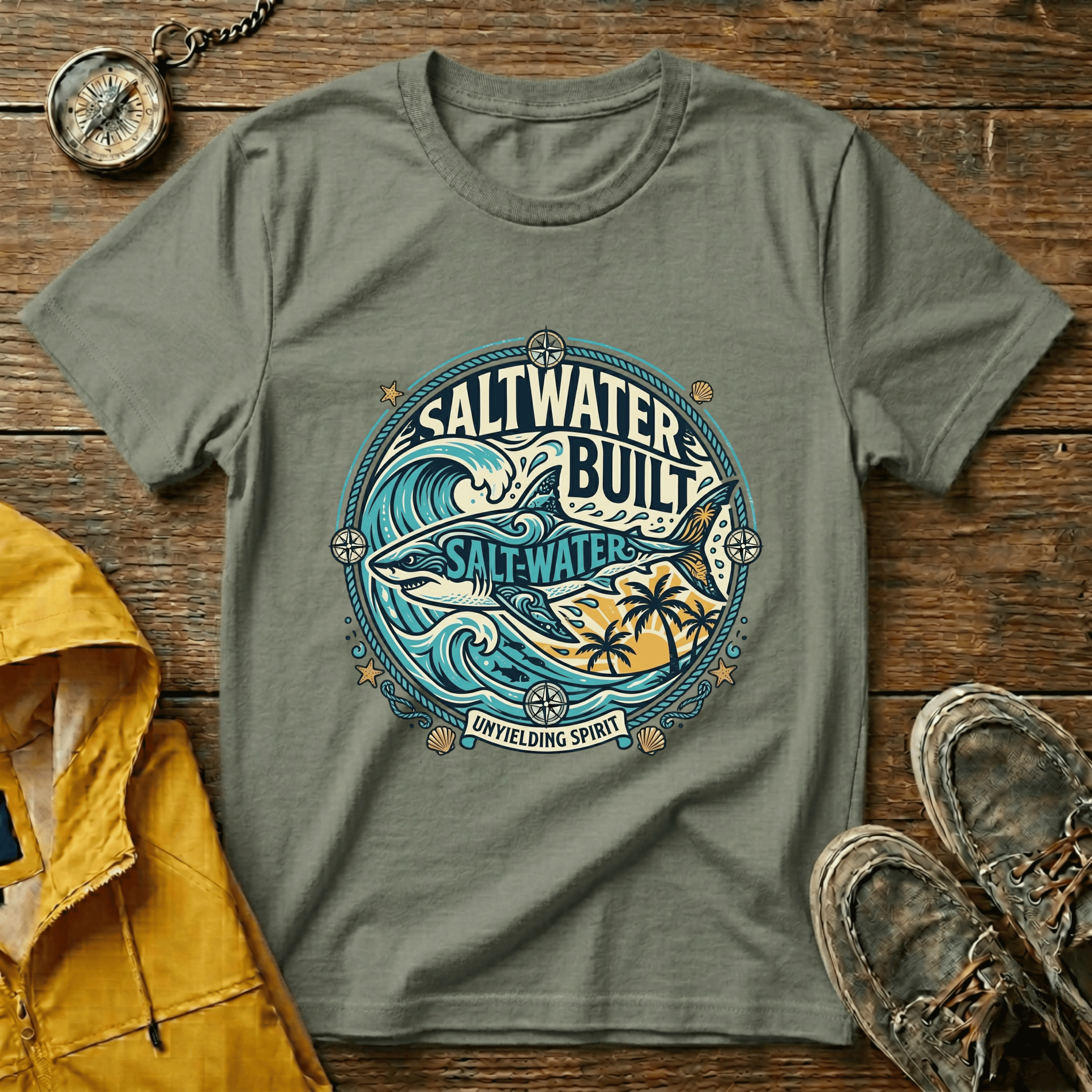 Saltwater Built Graphic T-Shirt — Coastal Surf Wave Tee
