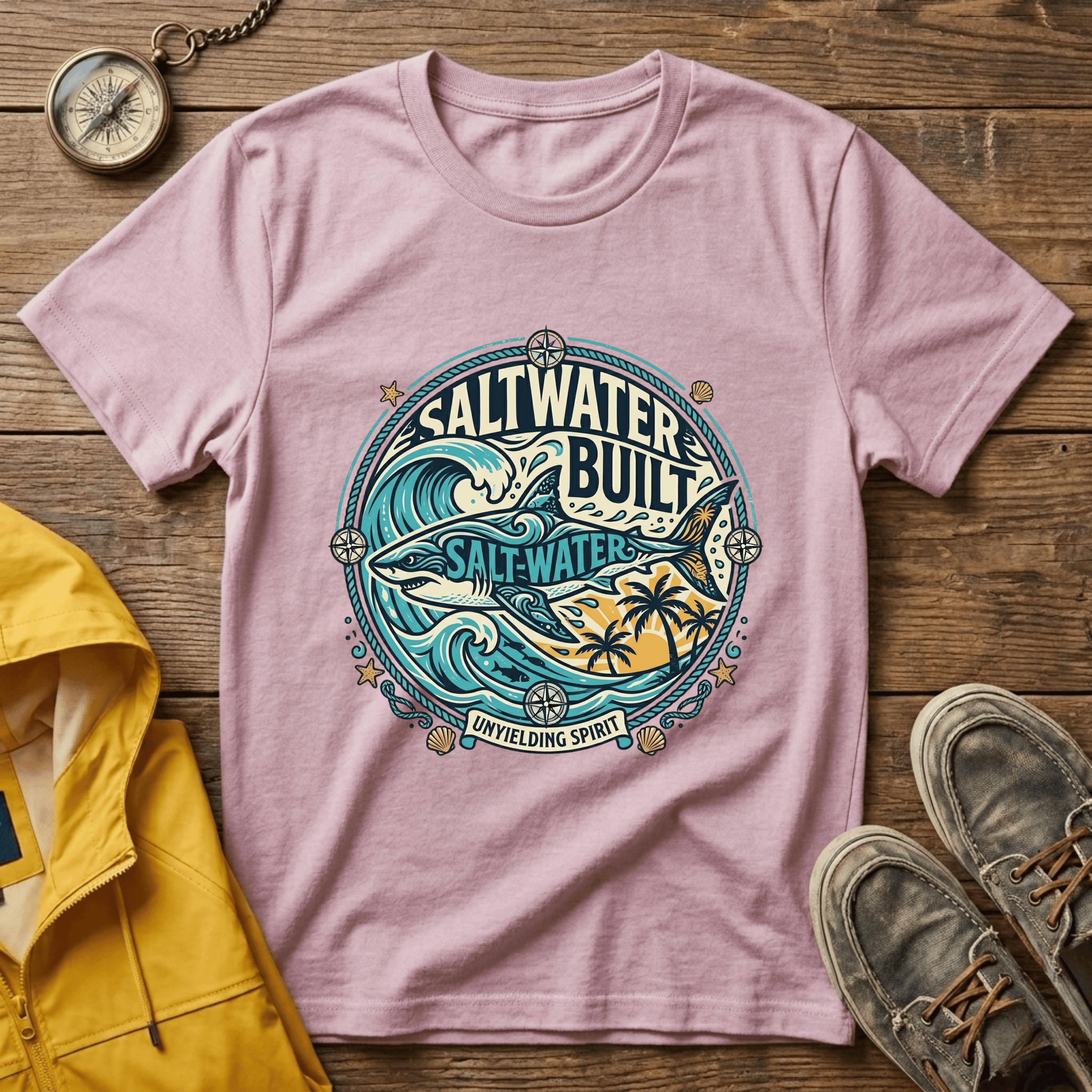 Saltwater Built Graphic T-Shirt — Coastal Surf Wave Tee