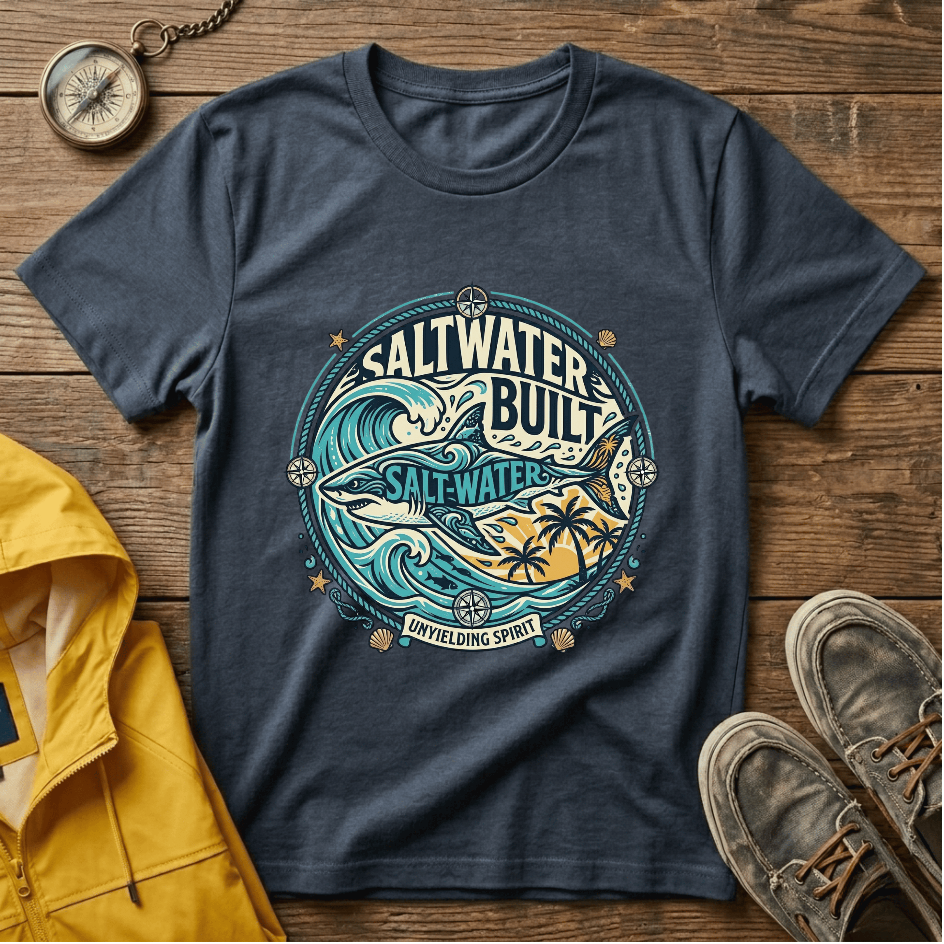 Saltwater Built Graphic T-Shirt — Coastal Surf Wave Tee