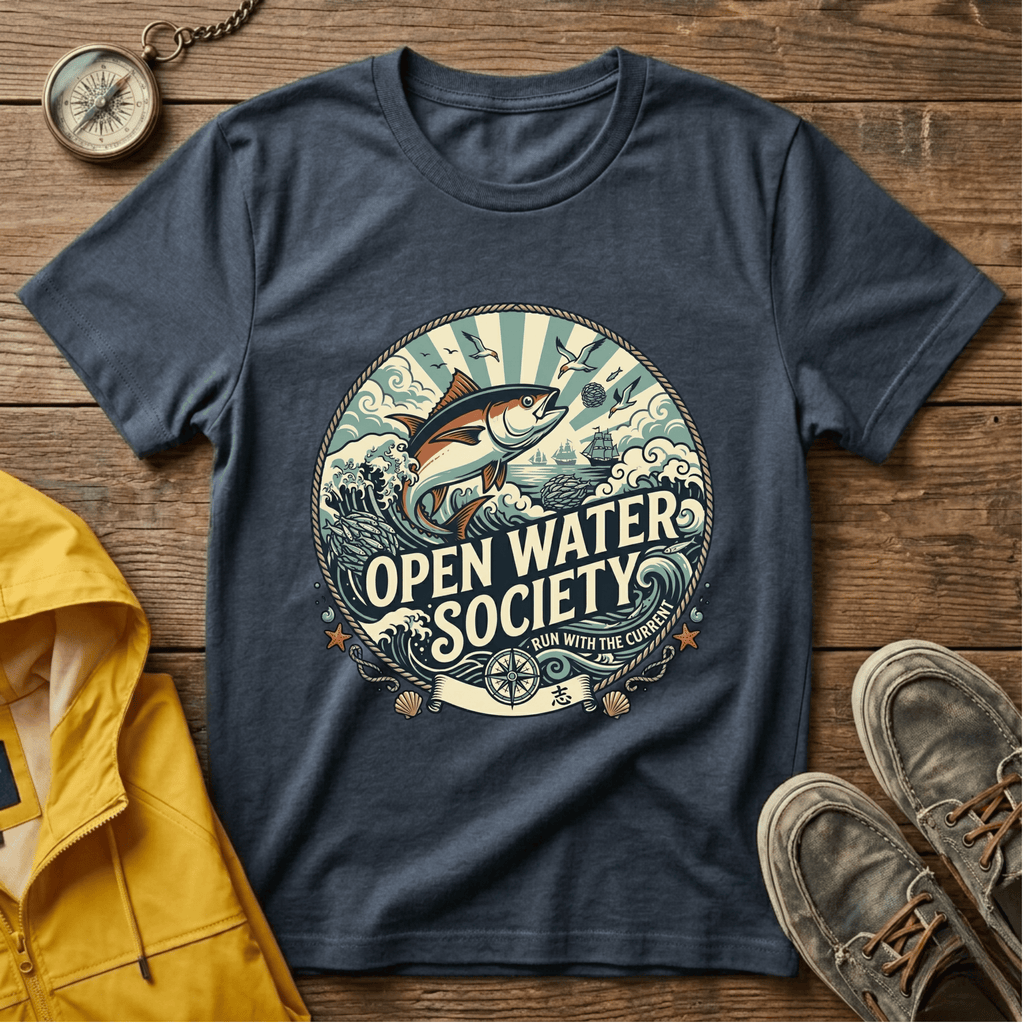 Fishing T-Shirt — Open Water Society Graphic Tee (Ocean Fish, Vintage Nautical Vibe)