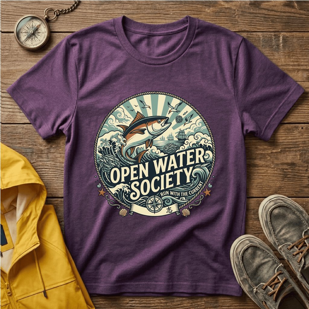 Fishing T-Shirt — Open Water Society Graphic Tee (Ocean Fish, Vintage Nautical Vibe)