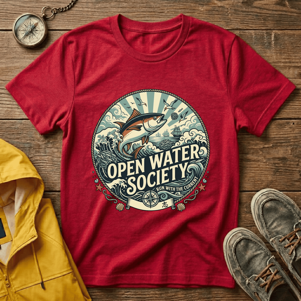 Fishing T-Shirt — Open Water Society Graphic Tee (Ocean Fish, Vintage Nautical Vibe)