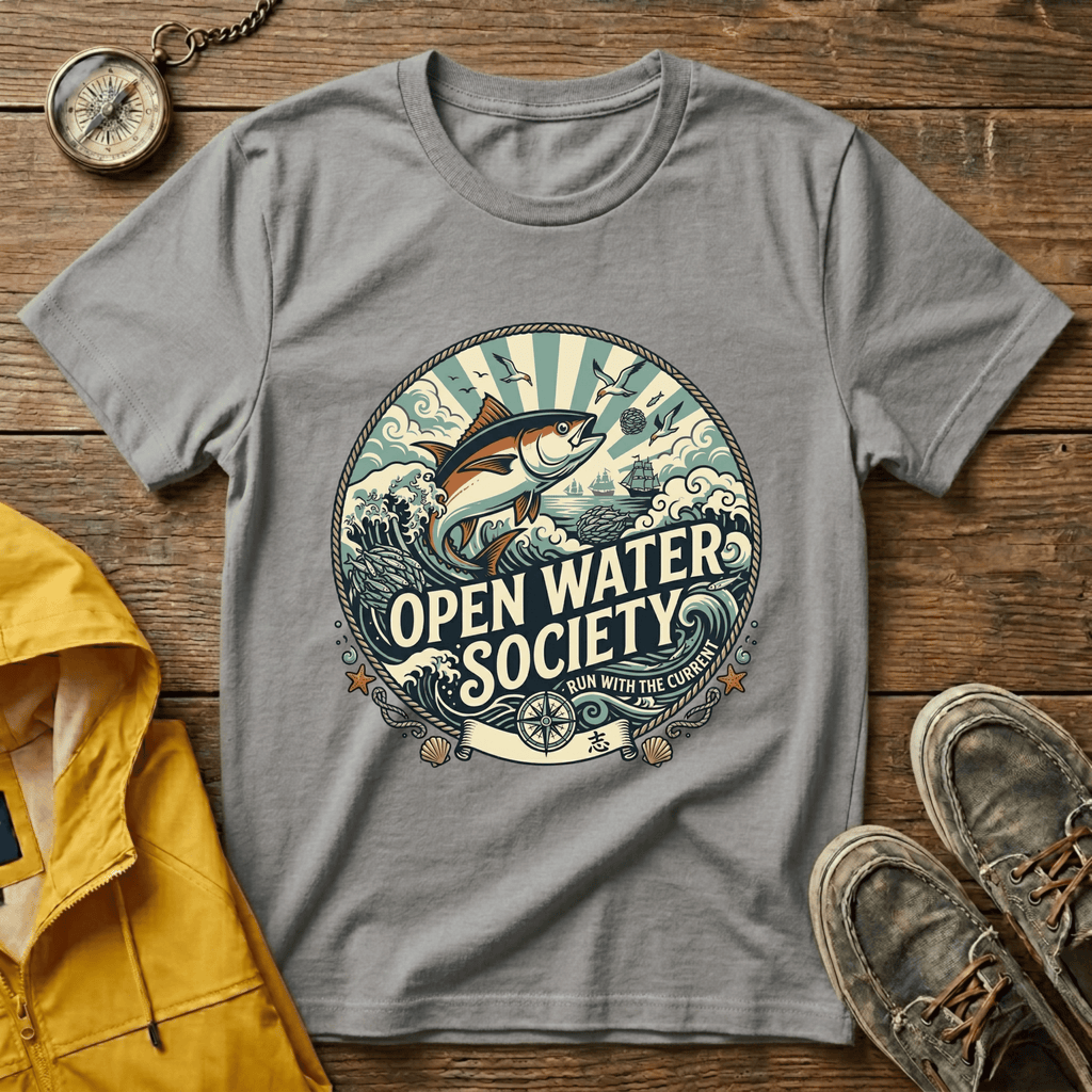 Fishing T-Shirt — Open Water Society Graphic Tee (Ocean Fish, Vintage Nautical Vibe)