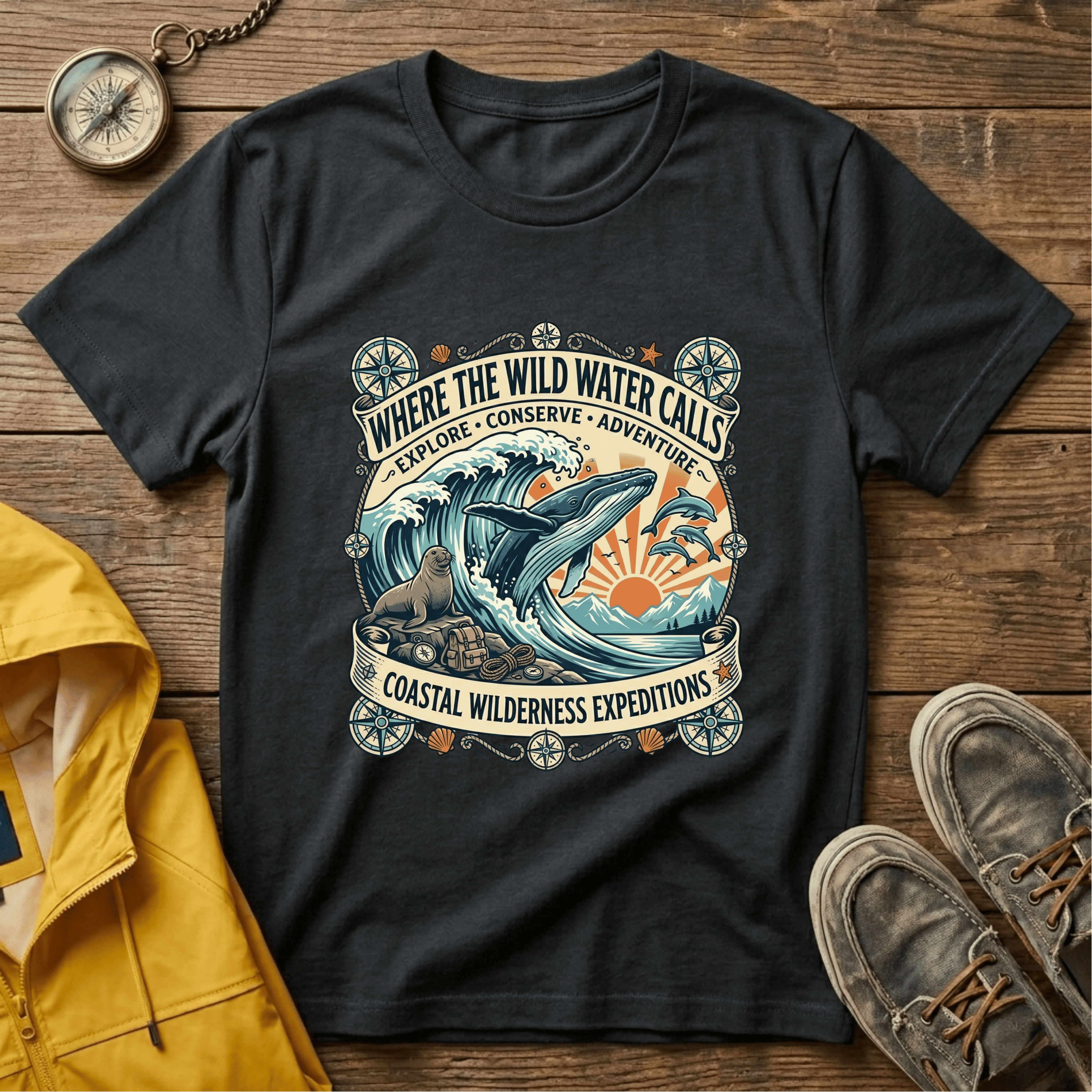 Where The Wild Water Calls T-Shirt — Coastal Adventure Whale Graphic Tee
