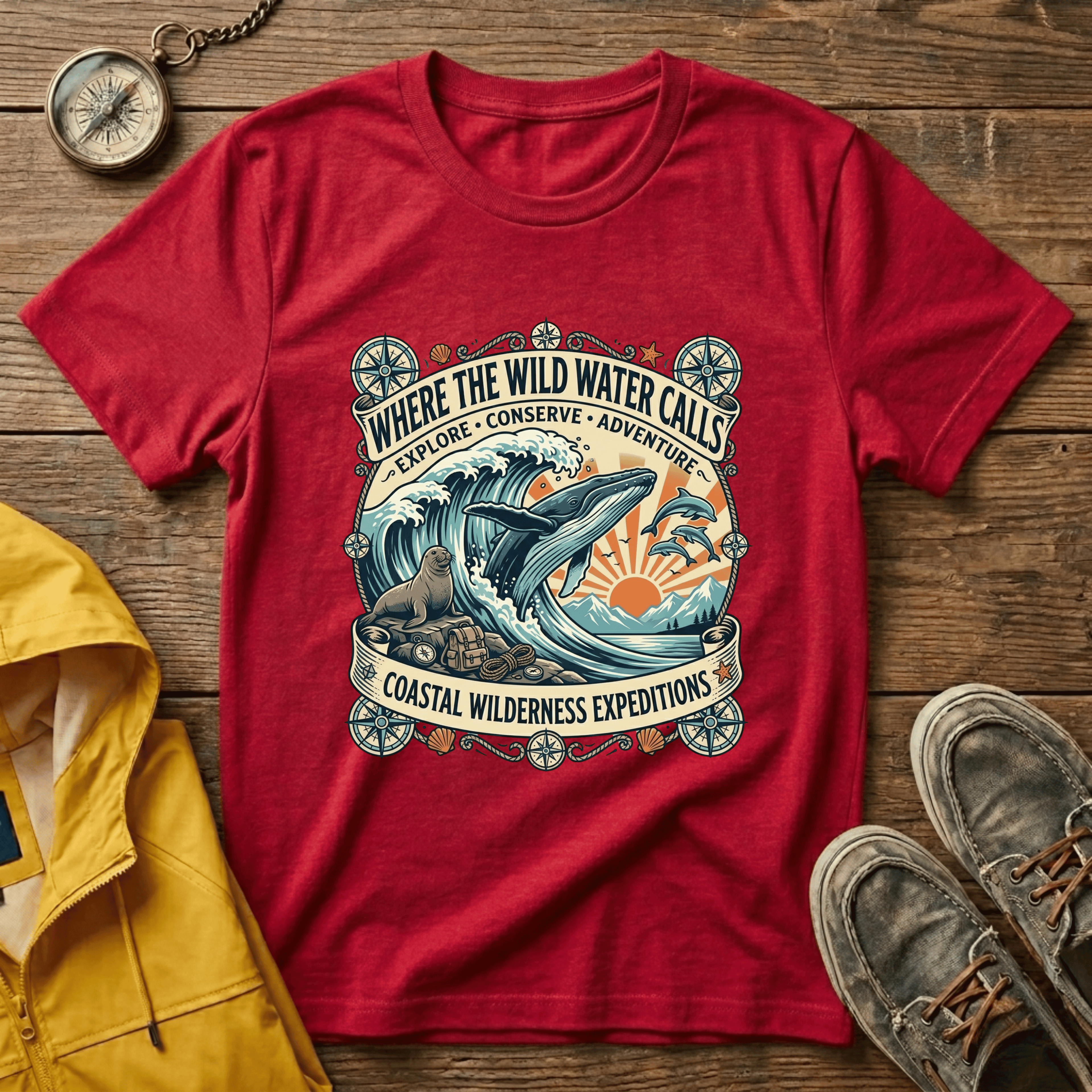 Where The Wild Water Calls T-Shirt — Coastal Adventure Whale Graphic Tee