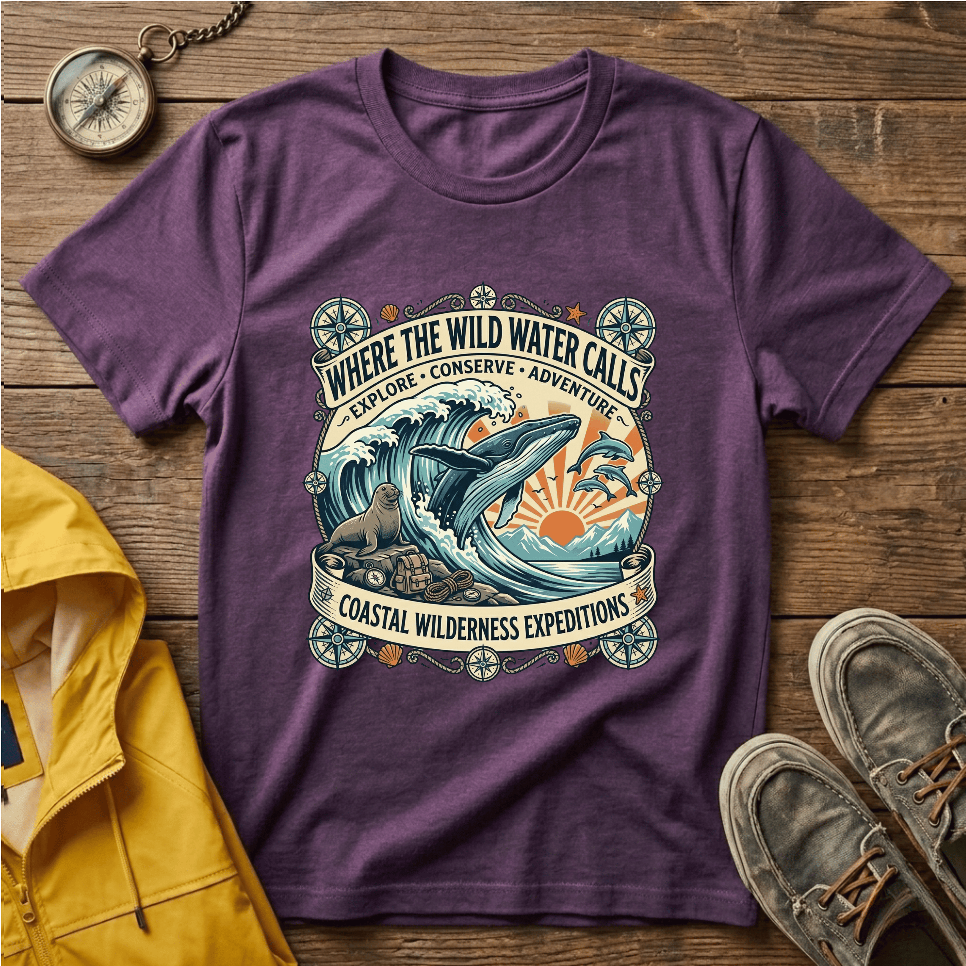 Where The Wild Water Calls T-Shirt — Coastal Adventure Whale Graphic Tee