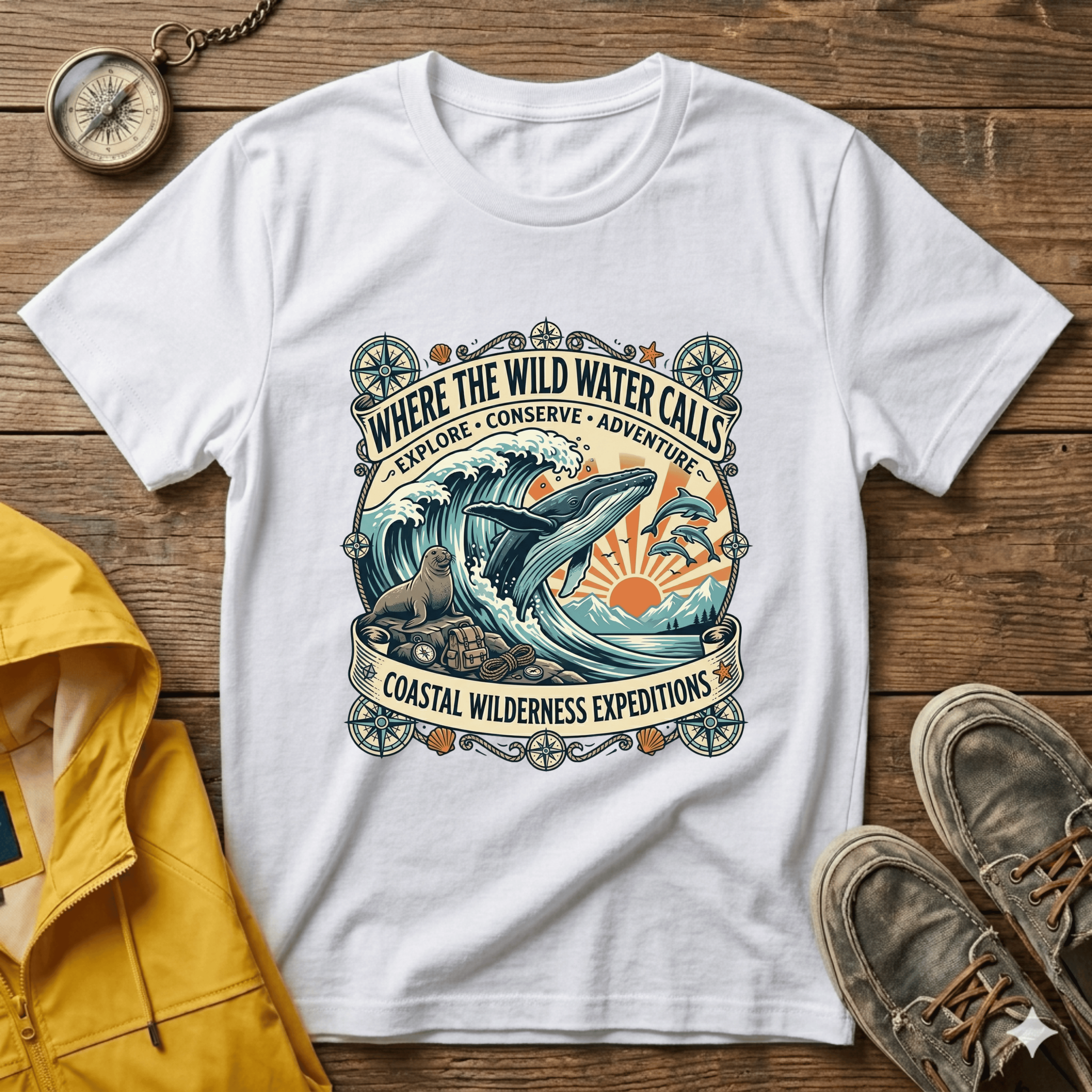 Where The Wild Water Calls T-Shirt — Coastal Adventure Whale Graphic Tee