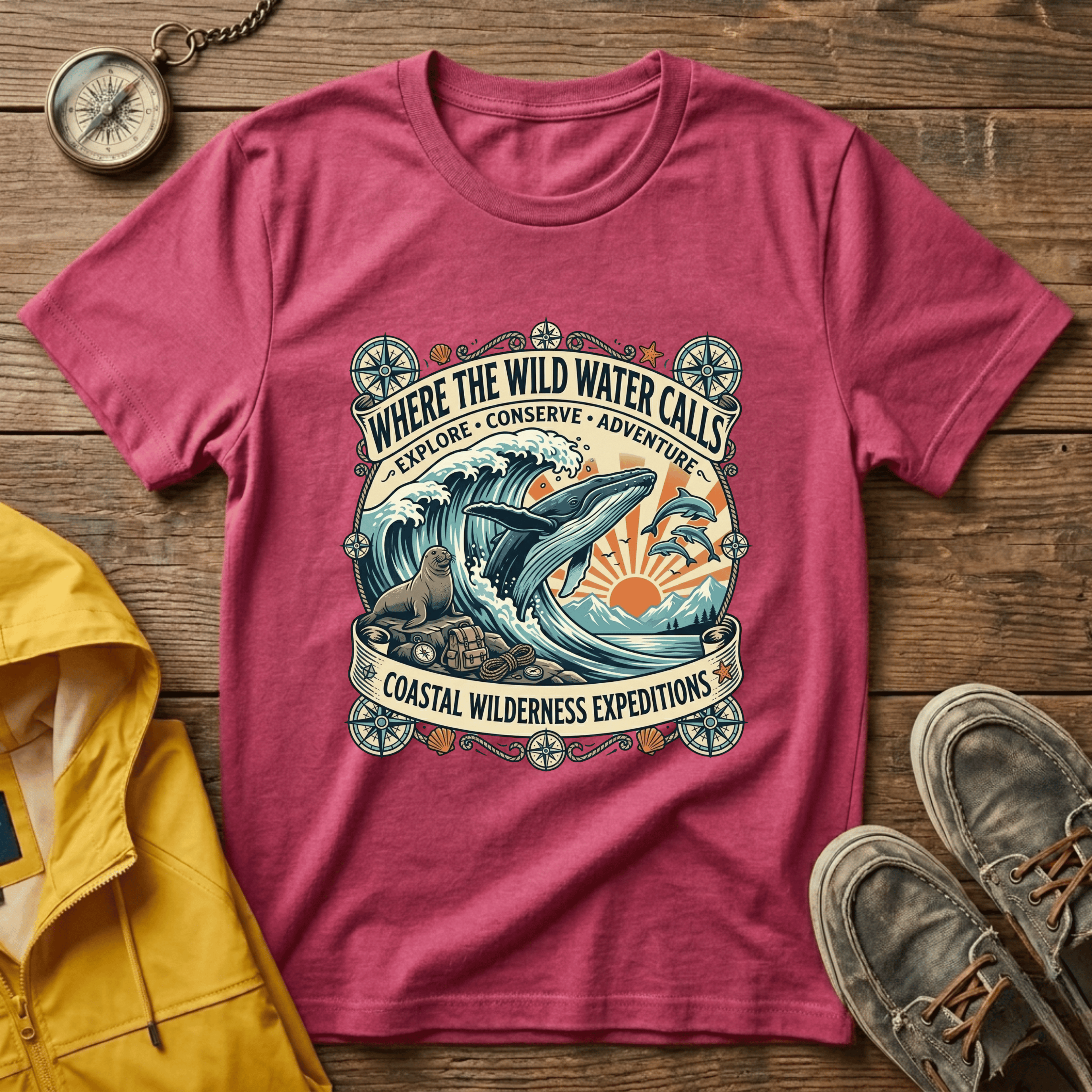 Where The Wild Water Calls T-Shirt — Coastal Adventure Whale Graphic Tee