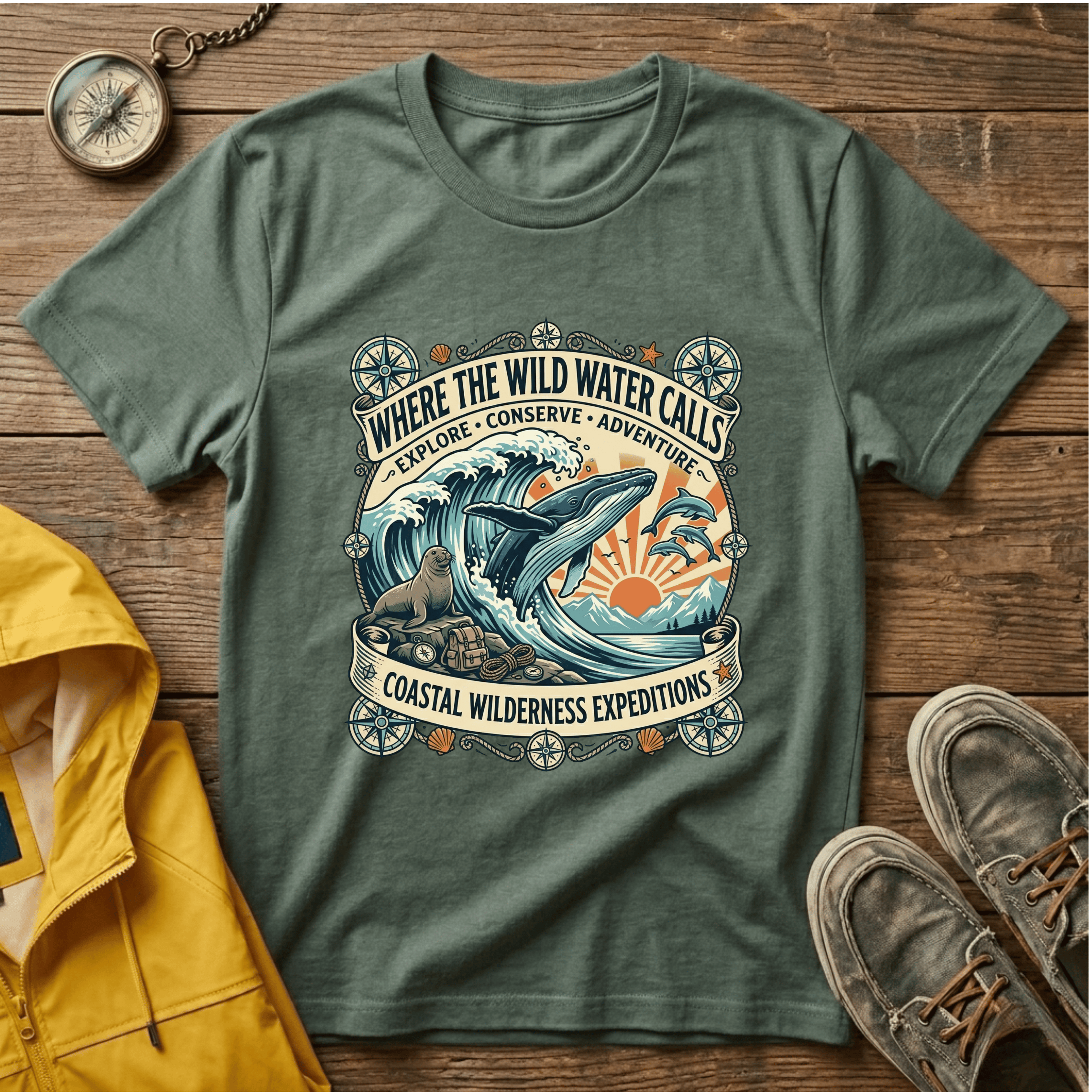 Where The Wild Water Calls T-Shirt — Coastal Adventure Whale Graphic Tee