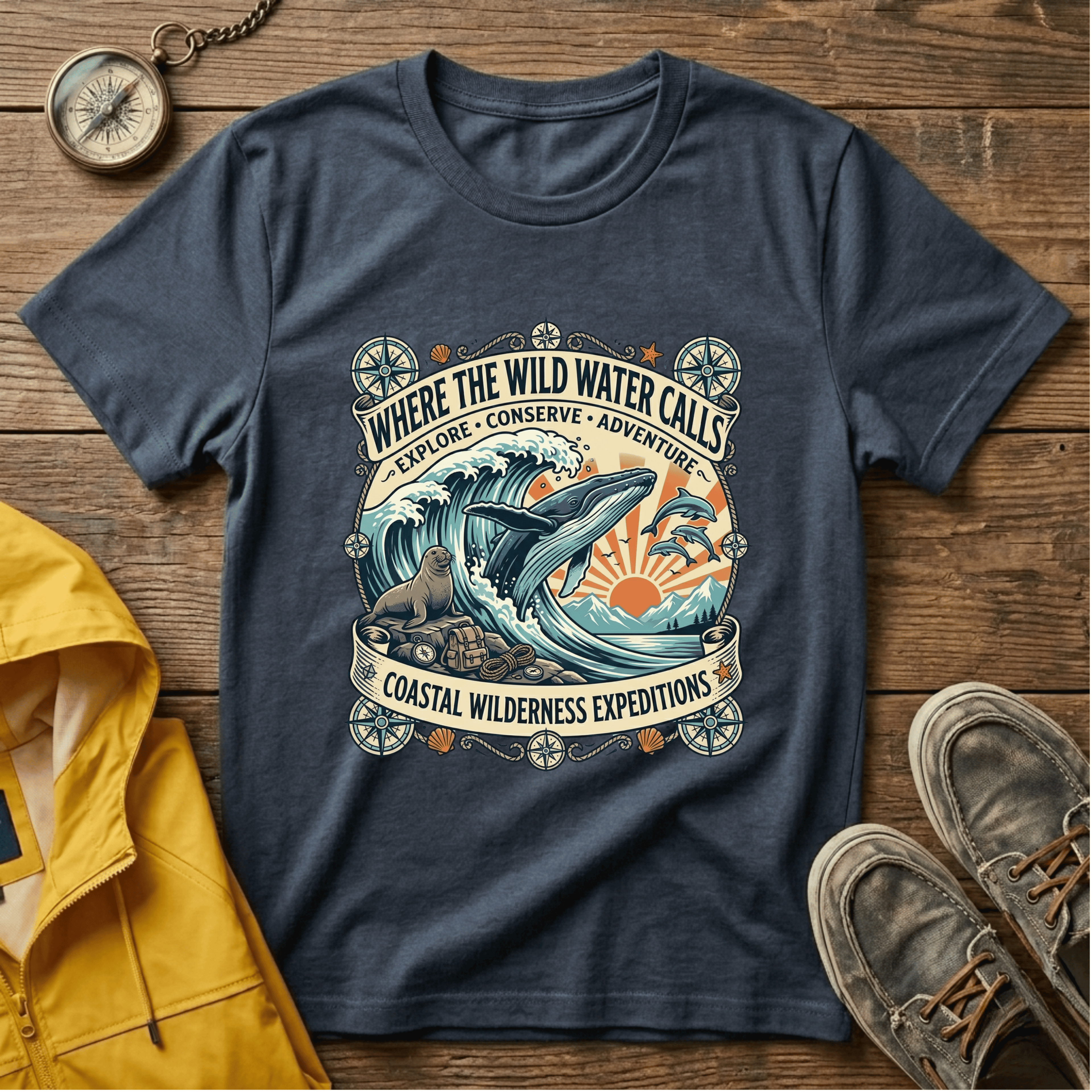 Where The Wild Water Calls T-Shirt — Coastal Adventure Whale Graphic Tee