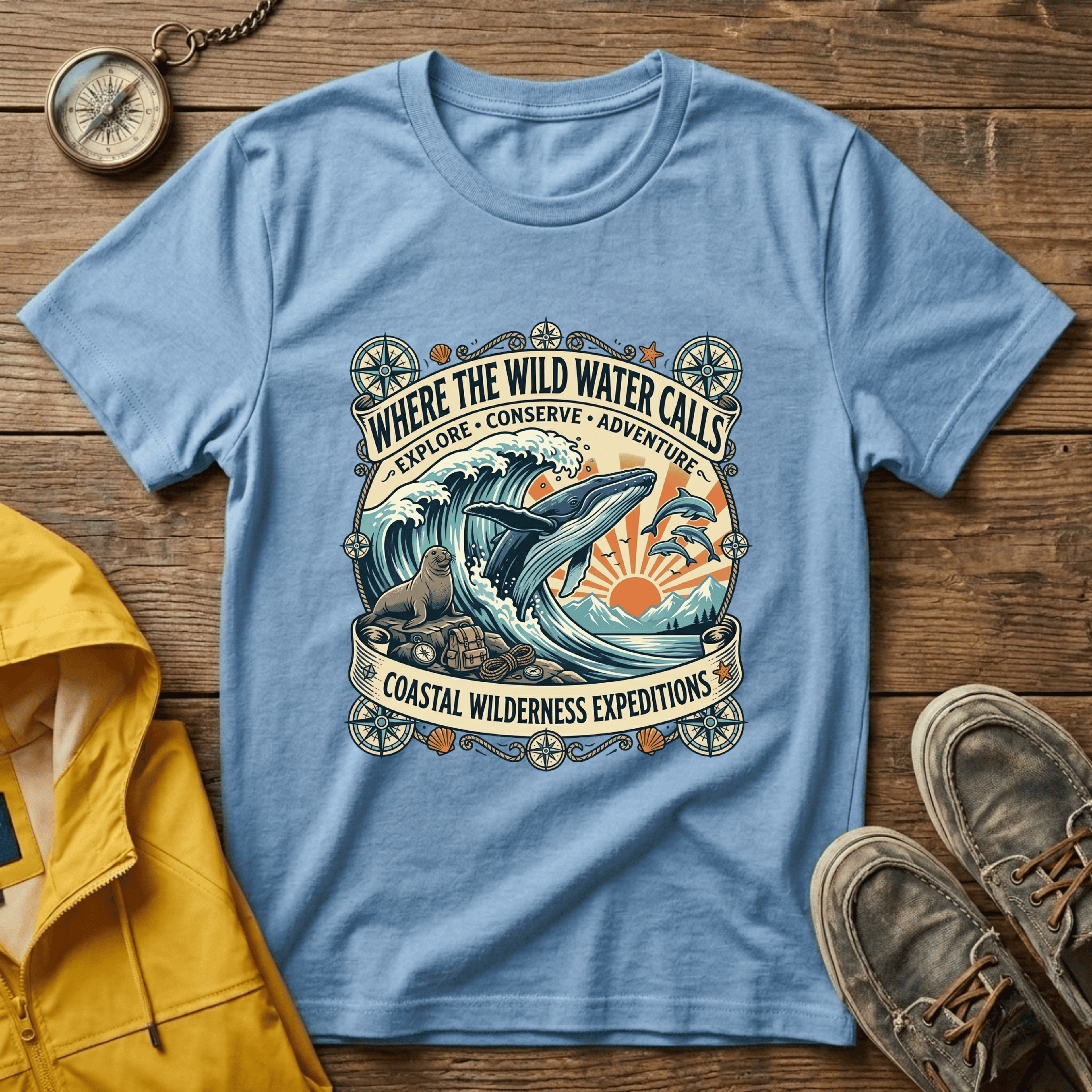 Where The Wild Water Calls T-Shirt — Coastal Adventure Whale Graphic Tee