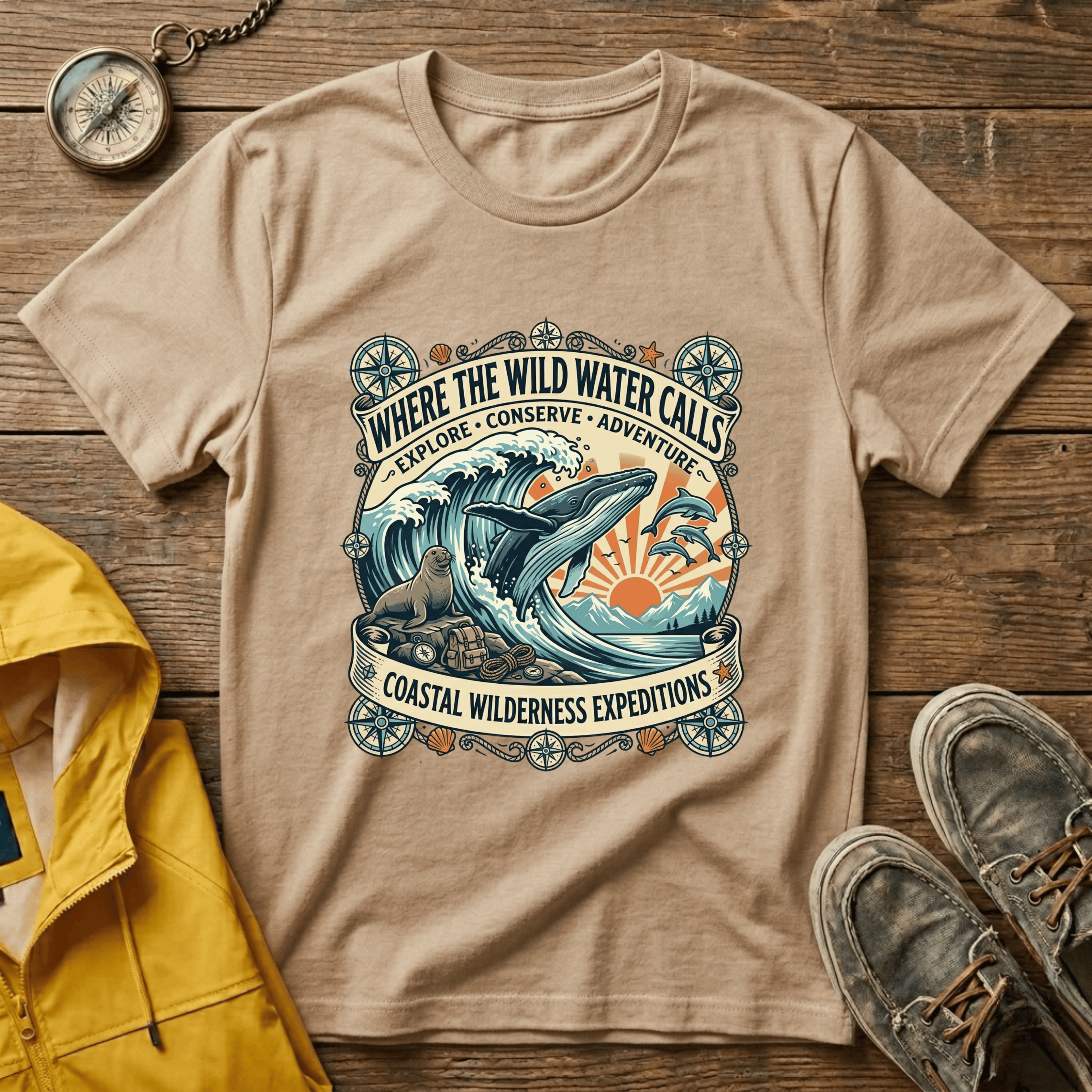 Where The Wild Water Calls T-Shirt — Coastal Adventure Whale Graphic Tee