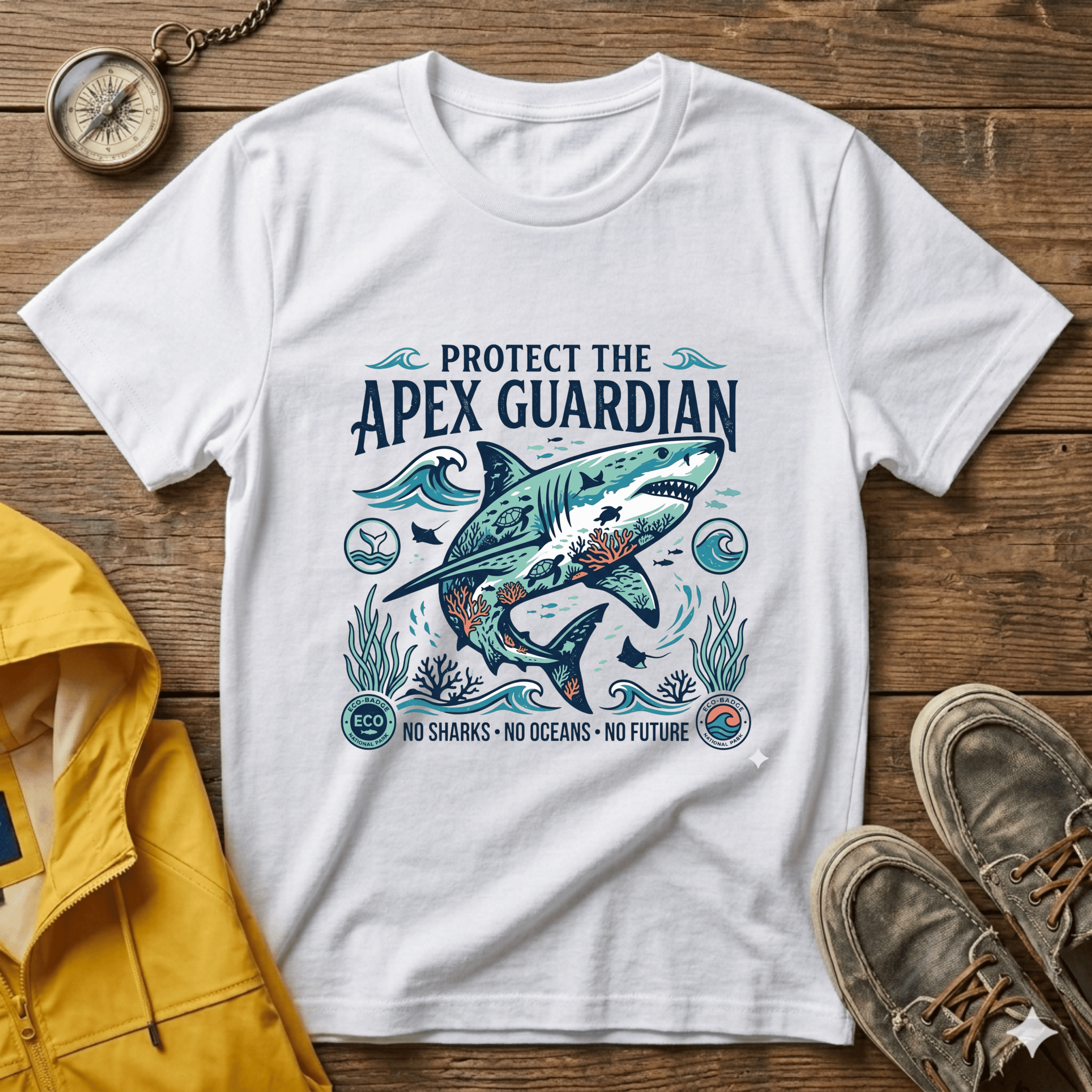Apex Guardian Great White Shark T-Shirt — Protect the Ocean Marine Conservation Tee