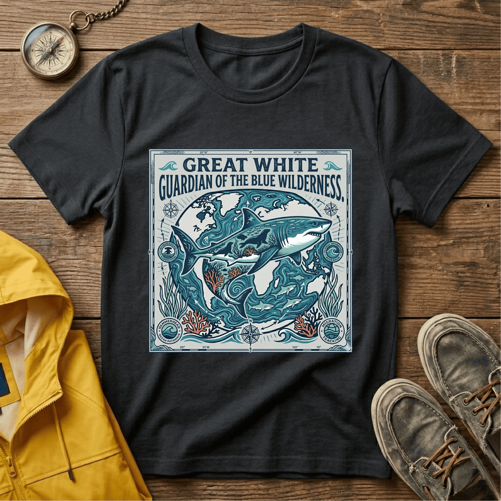 Great White Shark T-Shirt — "Guardian of the Blue Wilderness" Graphic Tee