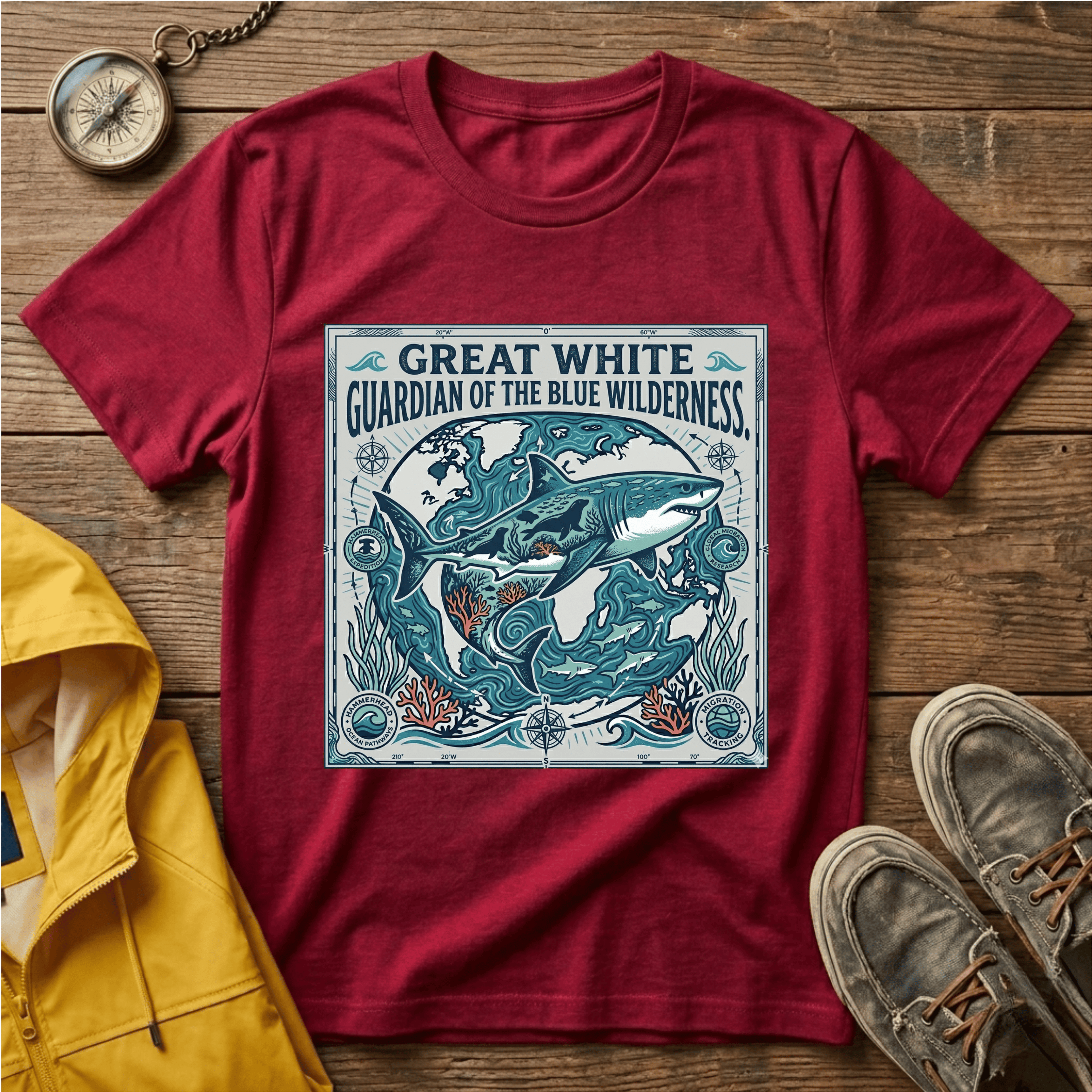 Great White Shark T-Shirt — "Guardian of the Blue Wilderness" Graphic Tee