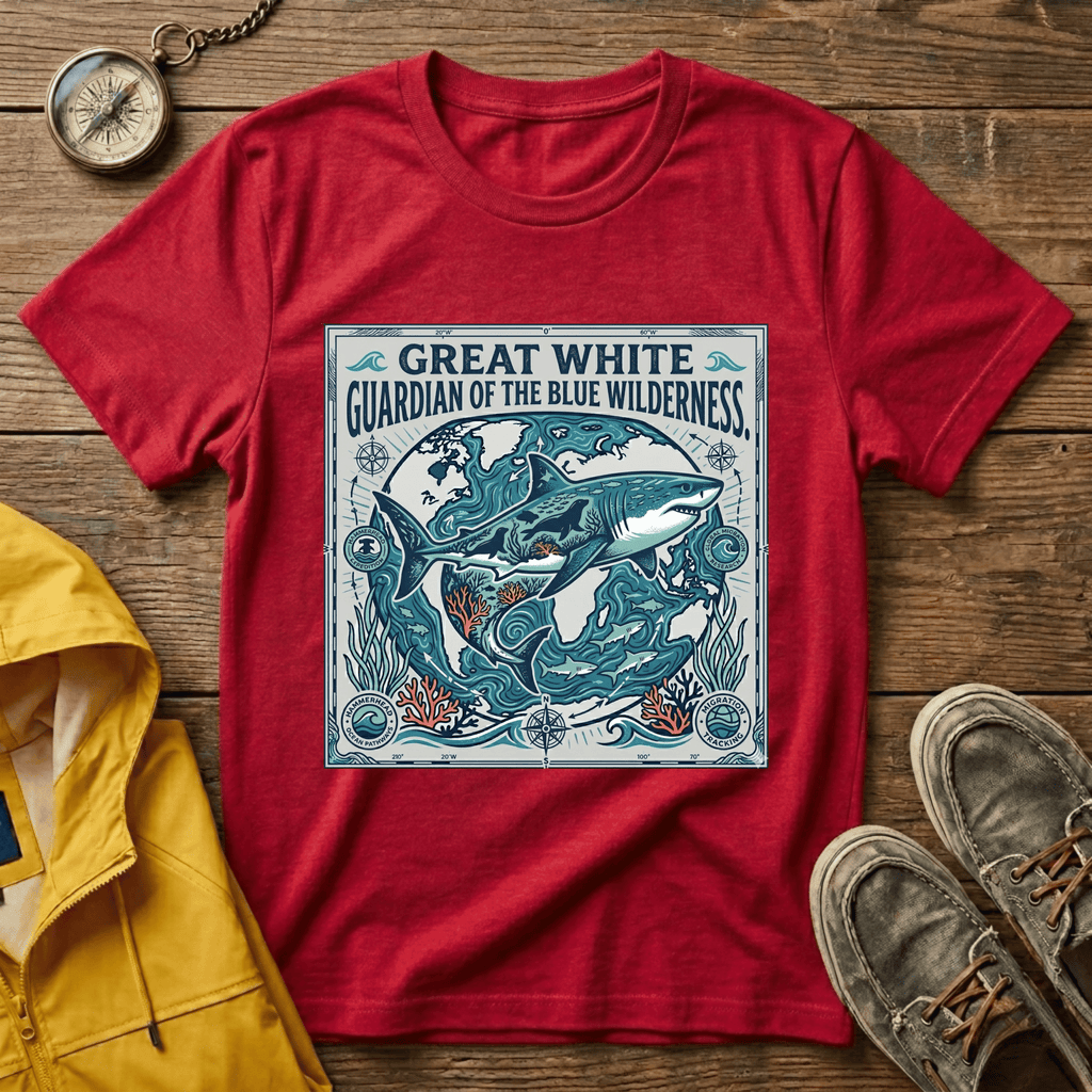 Great White Shark T-Shirt — "Guardian of the Blue Wilderness" Graphic Tee