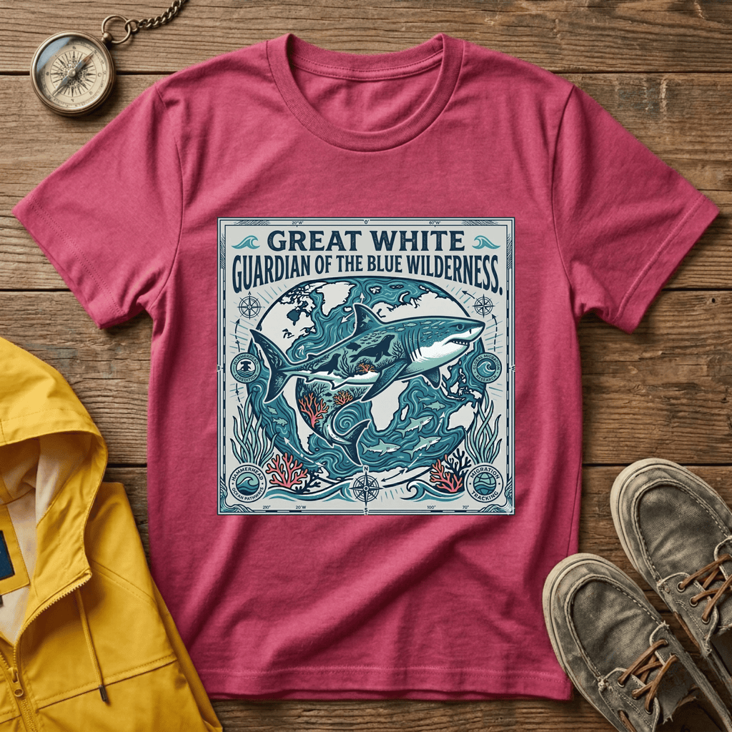 Great White Shark T-Shirt — "Guardian of the Blue Wilderness" Graphic Tee
