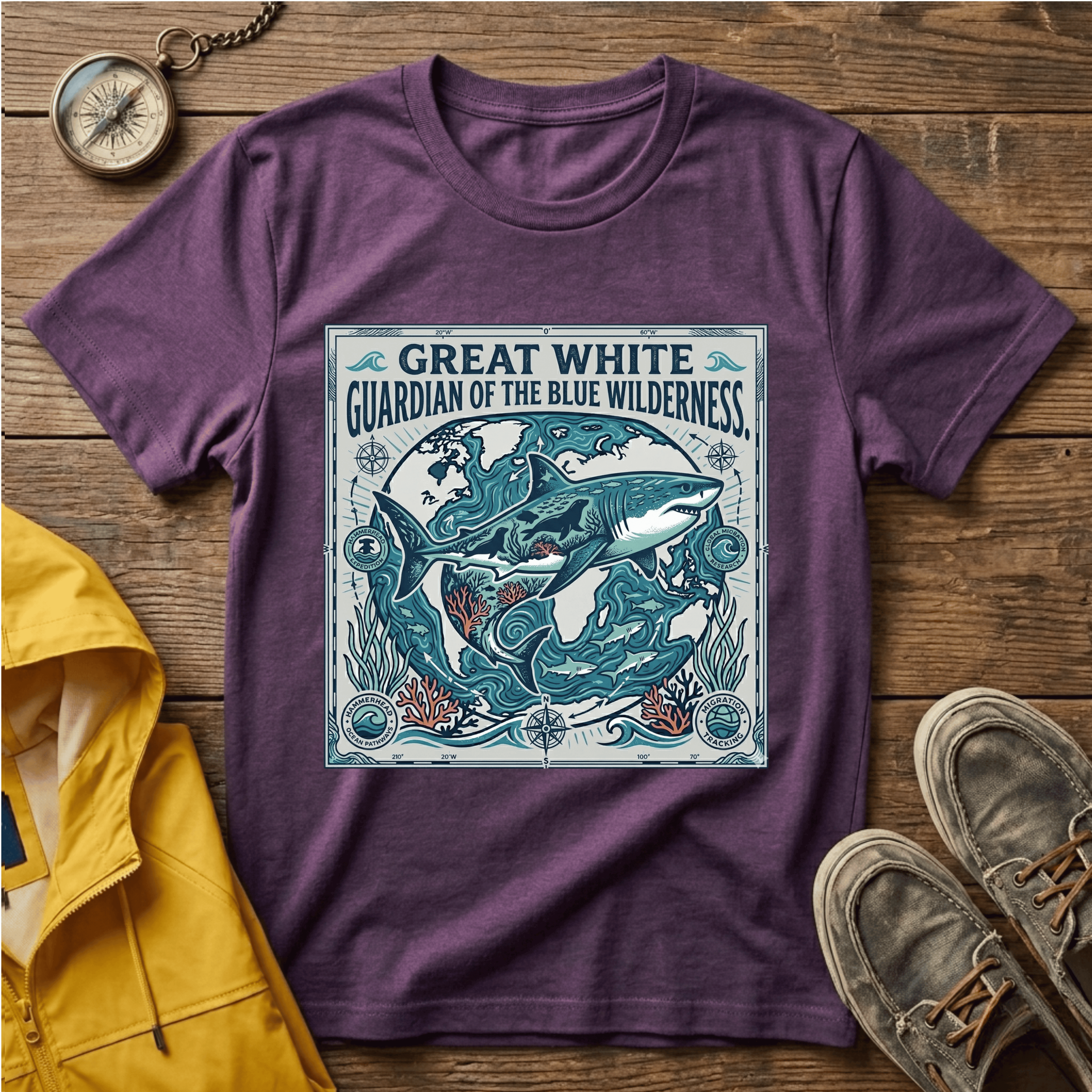 Great White Shark T-Shirt — "Guardian of the Blue Wilderness" Graphic Tee
