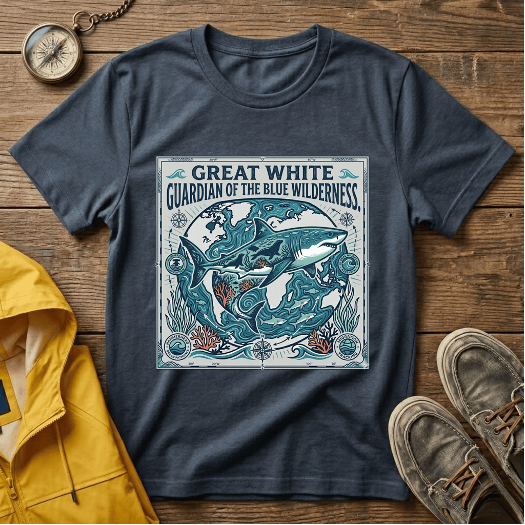 Great White Shark T-Shirt — "Guardian of the Blue Wilderness" Graphic Tee