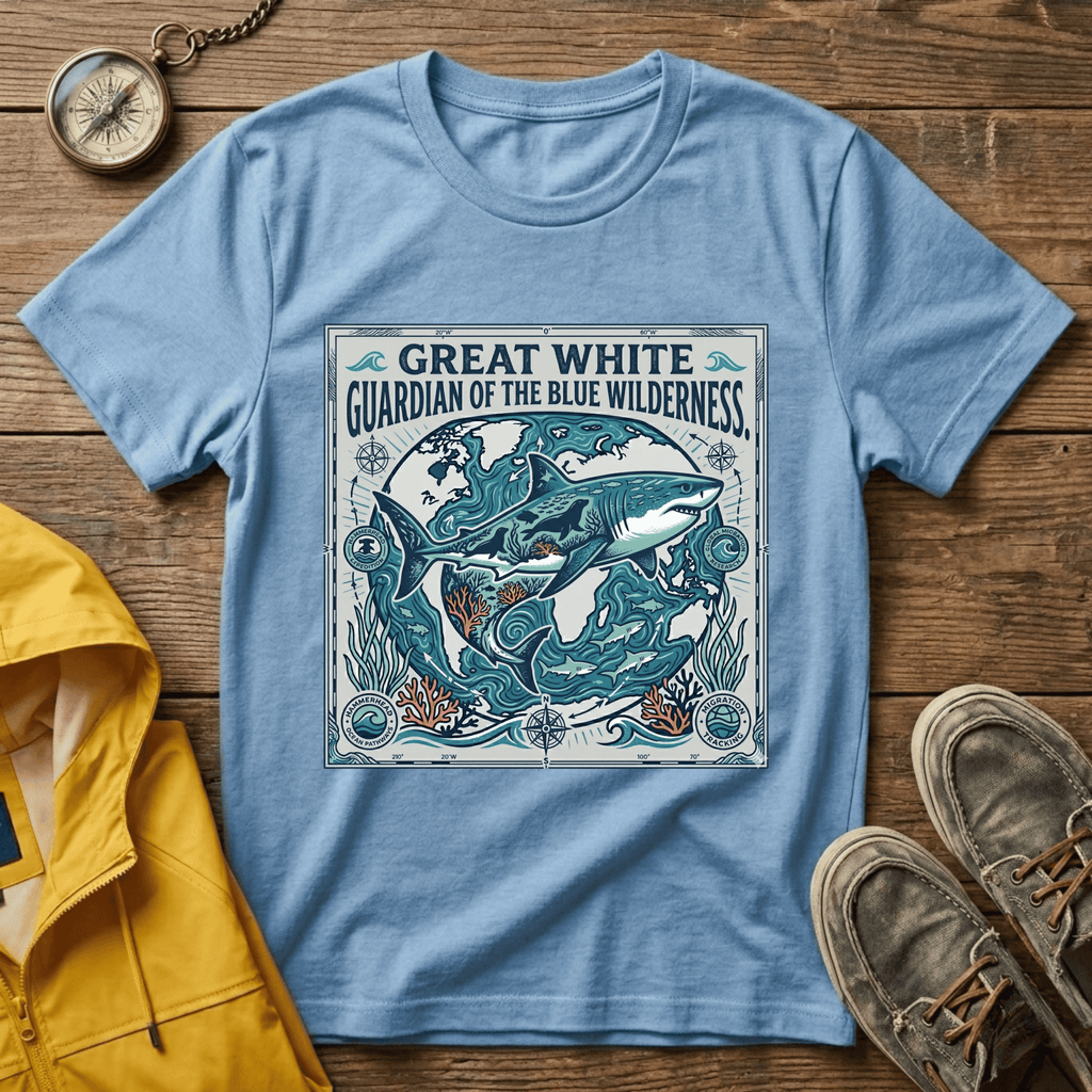 Great White Shark T-Shirt — "Guardian of the Blue Wilderness" Graphic Tee