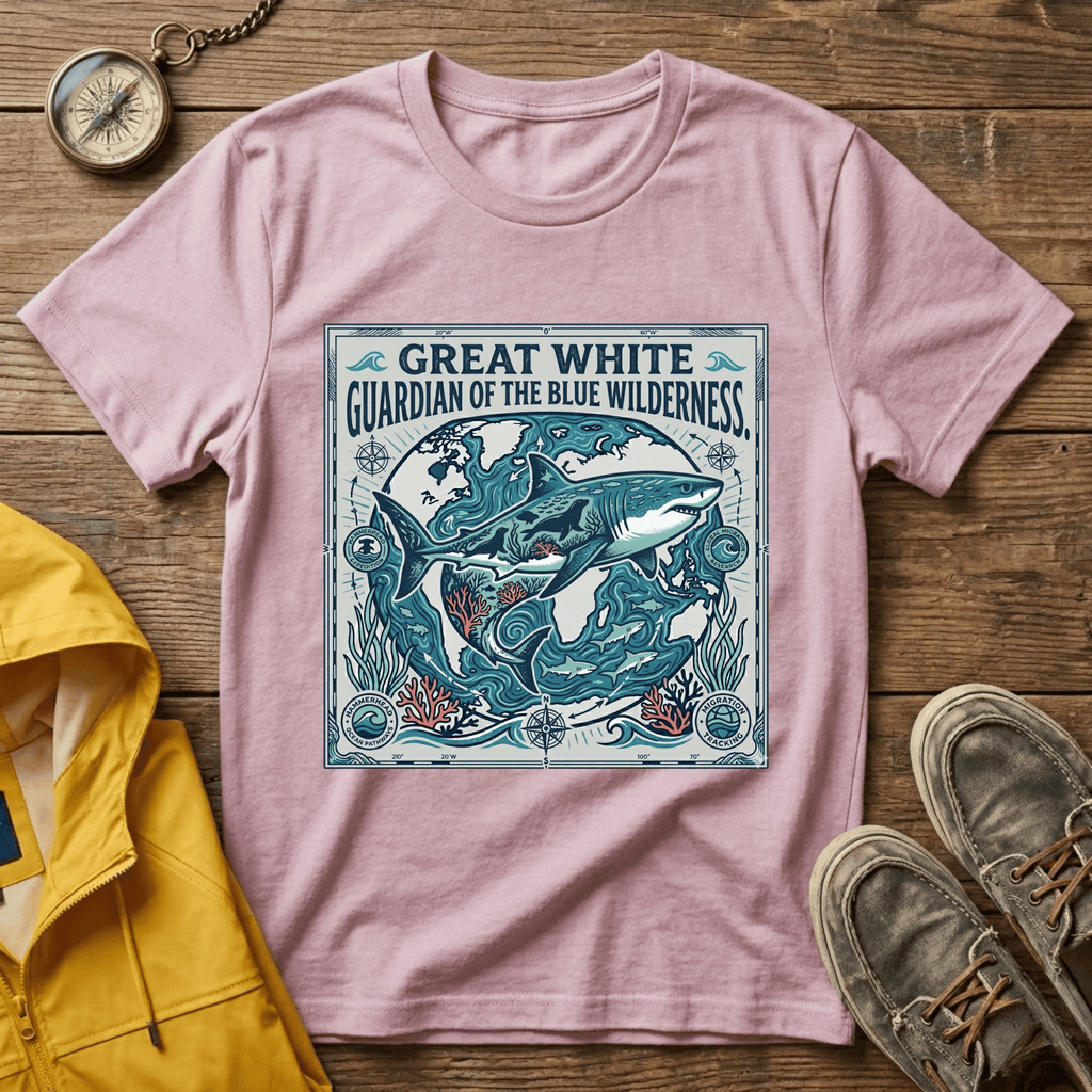 Great White Shark T-Shirt — "Guardian of the Blue Wilderness" Graphic Tee