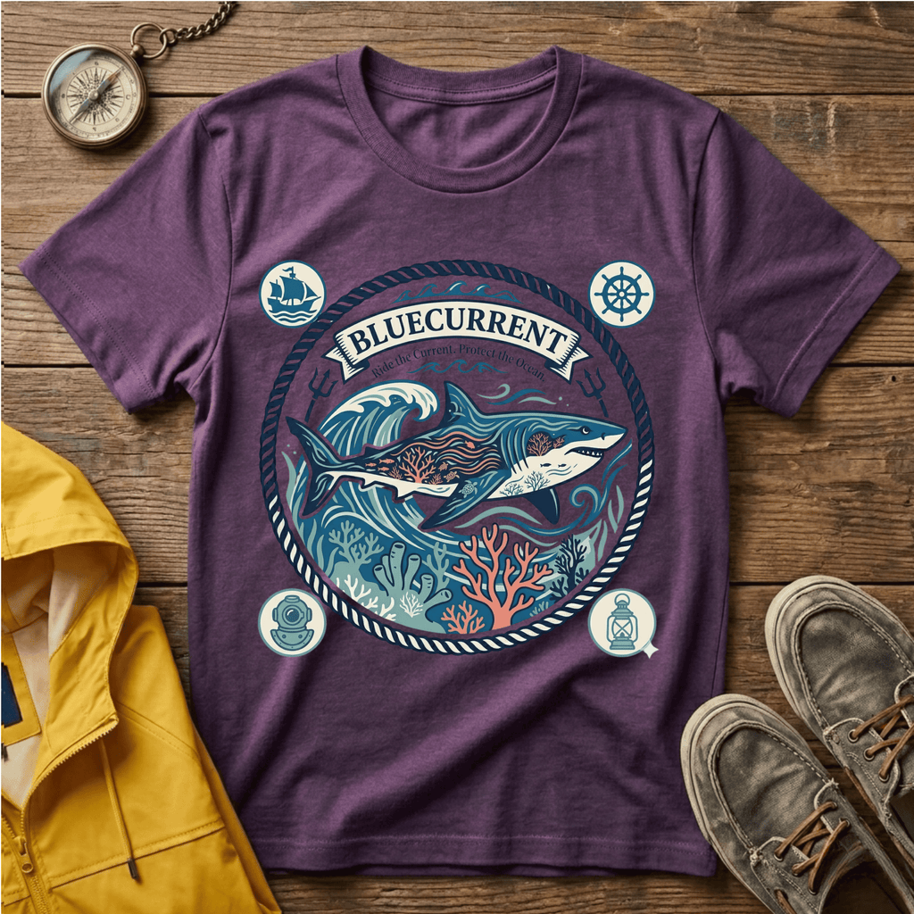 Shark Nautical Graphic T-Shirt — "Bluecurrent" Ocean Adventure Tee
