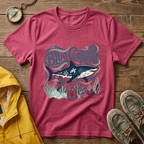 Blue Current Shark Graphic T-Shirt — Ocean Waves & Coral Adventure