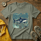 Blue Current Shark Graphic T-Shirt — Ocean Waves & Coral Adventure