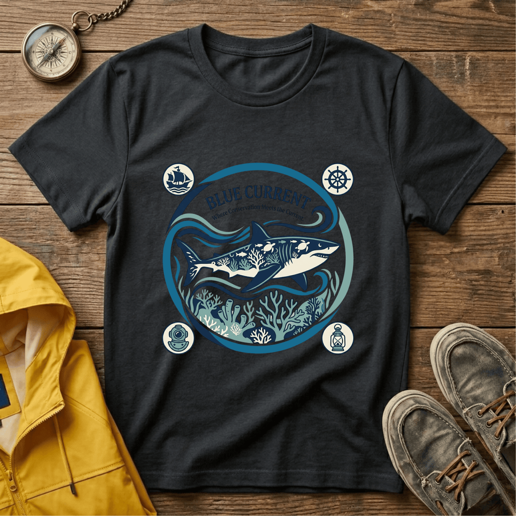 Shark Graphic T-Shirt — "Blue Current" Ocean Conservation Tee