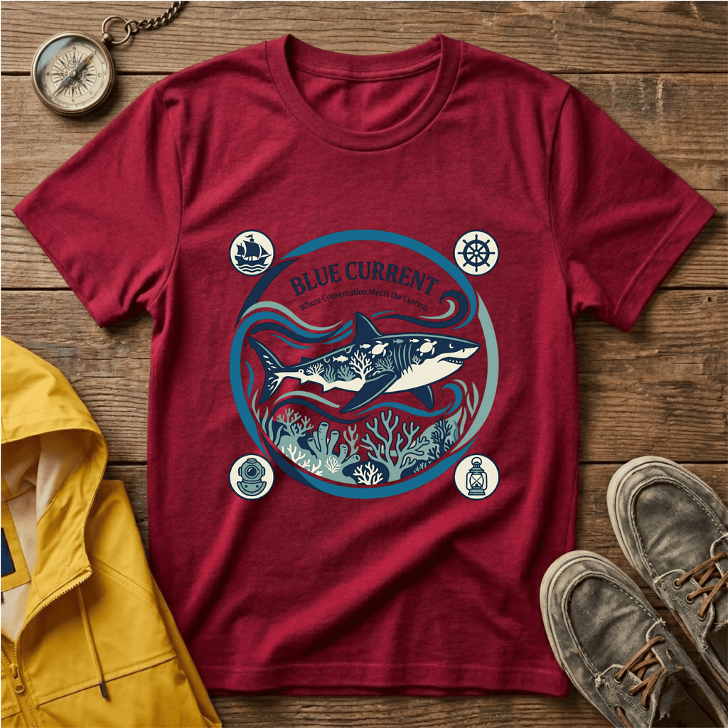 Shark Graphic T-Shirt — "Blue Current" Ocean Conservation Tee