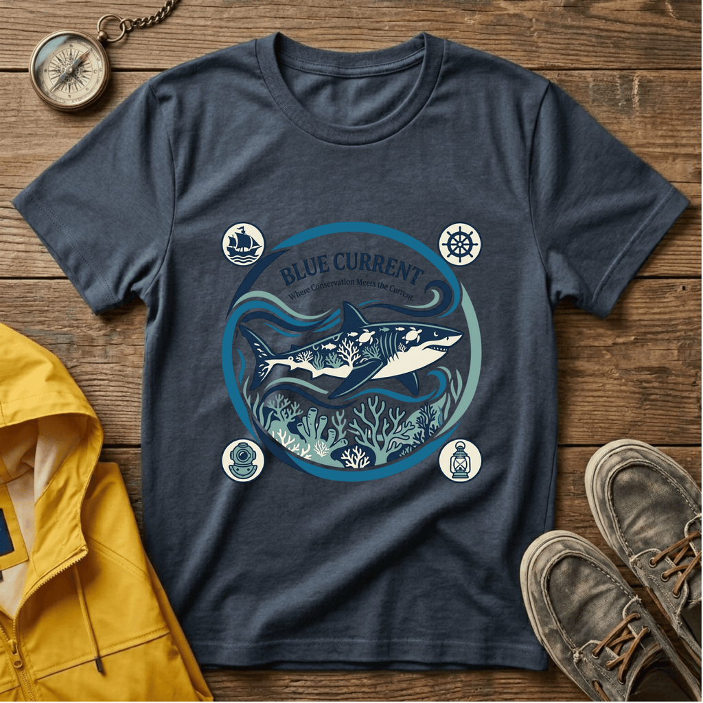 Shark Graphic T-Shirt — "Blue Current" Ocean Conservation Tee