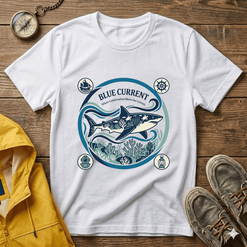 Shark Graphic T-Shirt — "Blue Current" Ocean Conservation Tee