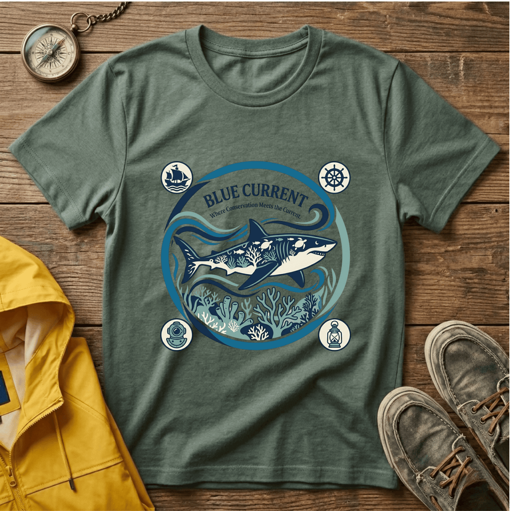 Shark Graphic T-Shirt — "Blue Current" Ocean Conservation Tee