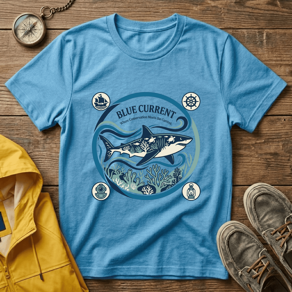 Shark Graphic T-Shirt — "Blue Current" Ocean Conservation Tee