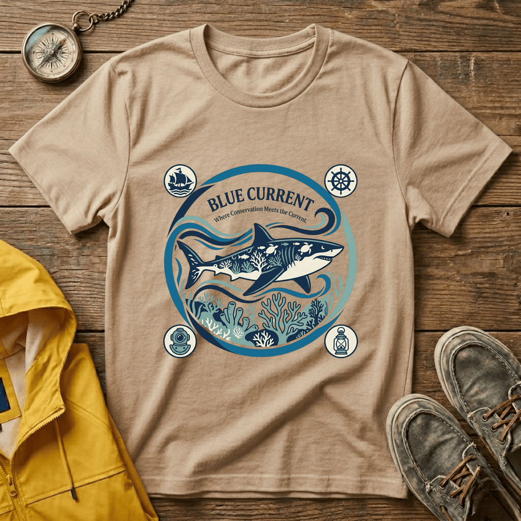 Shark Graphic T-Shirt — "Blue Current" Ocean Conservation Tee
