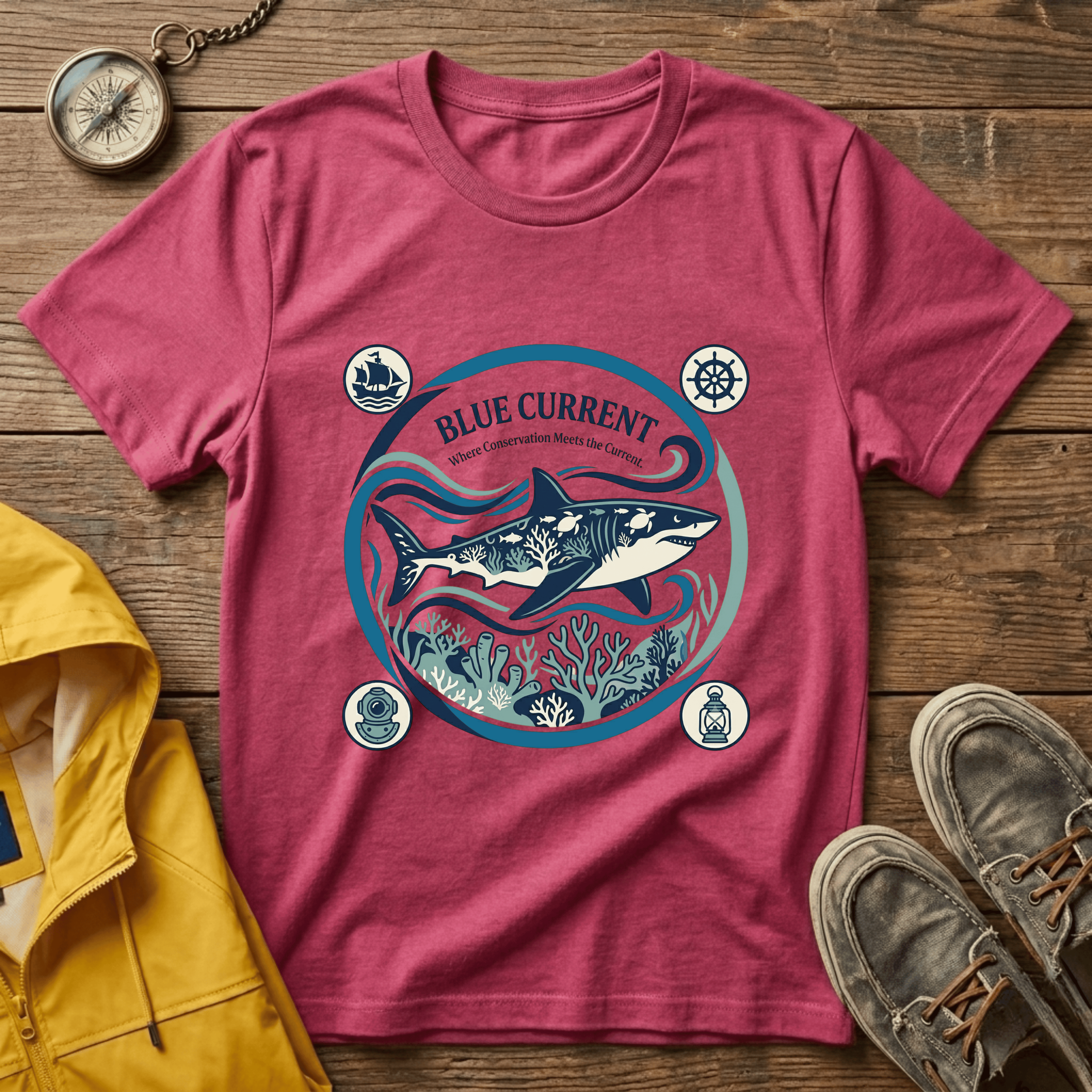 Shark Graphic T-Shirt — "Blue Current" Ocean Conservation Tee