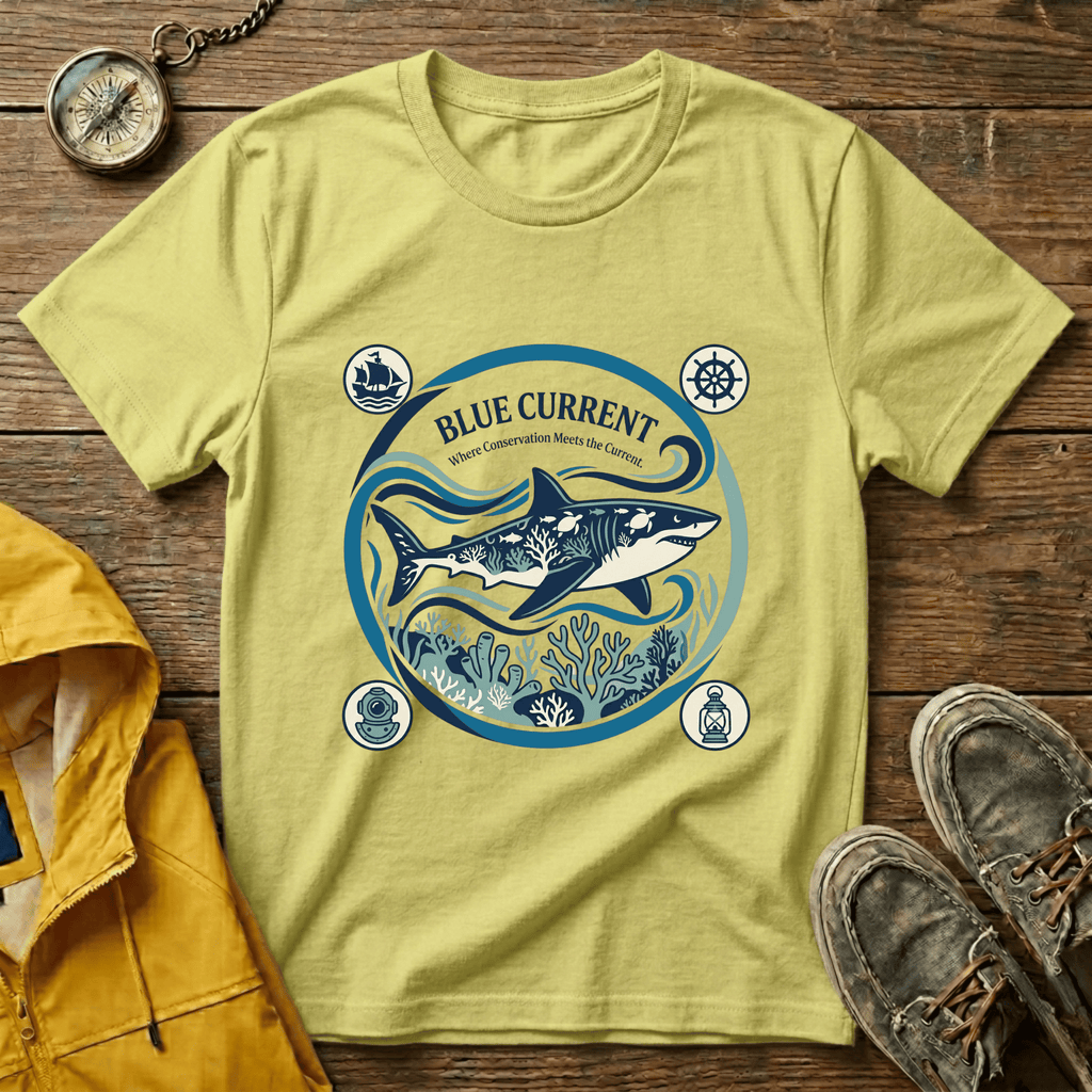 Shark Graphic T-Shirt — "Blue Current" Ocean Conservation Tee
