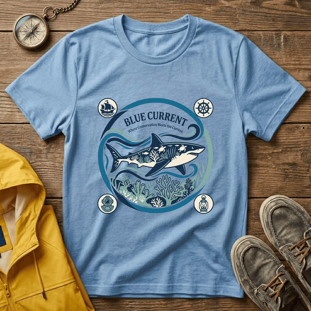 Shark Graphic T-Shirt — "Blue Current" Ocean Conservation Tee